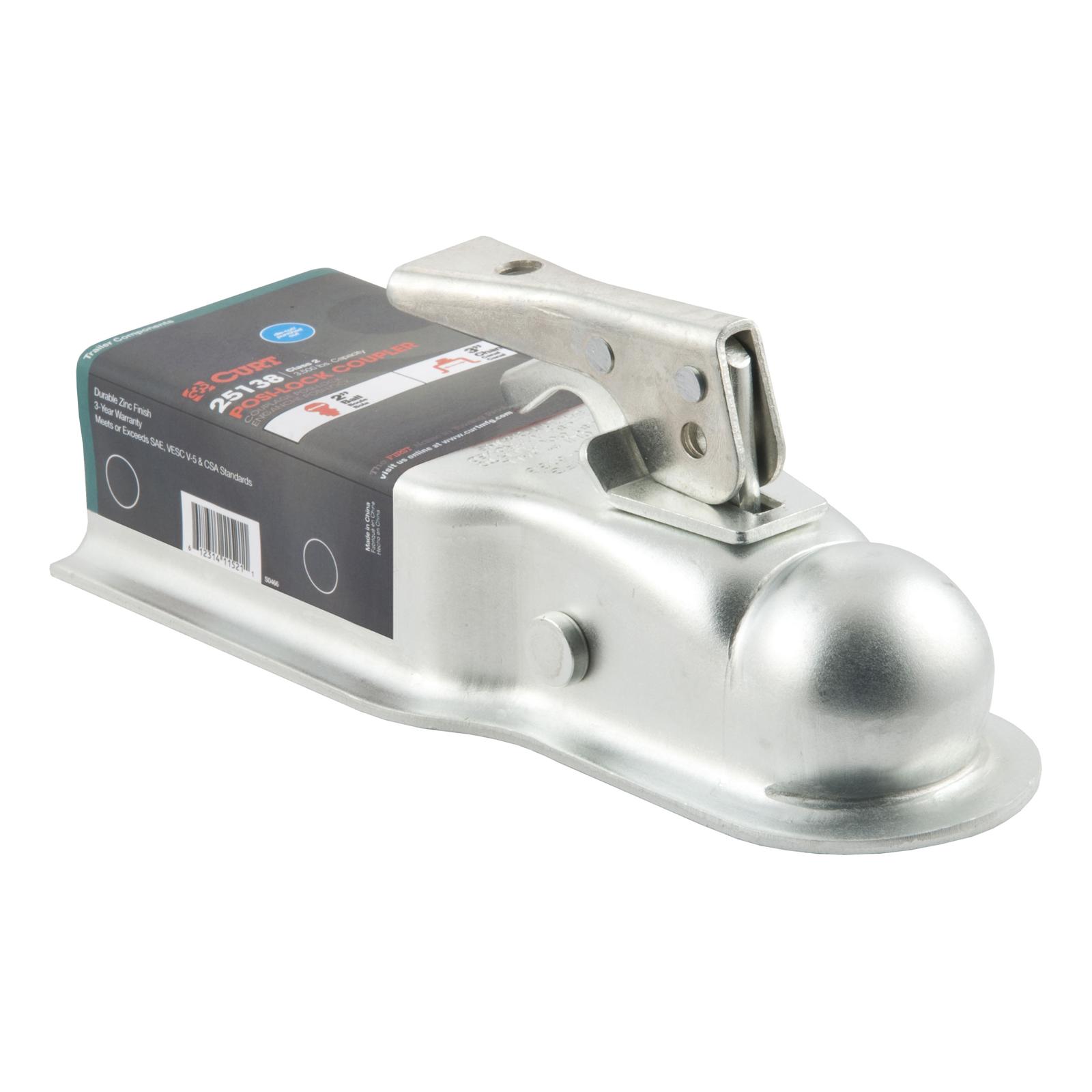 CURT Posi-Lock Couplers 25138 Trailer Coupler, Posi-Lock, 2 in. Ball, 500 lb. Tongue Weight, 3,500 lb. Gross Load Capacity, Steel, Each