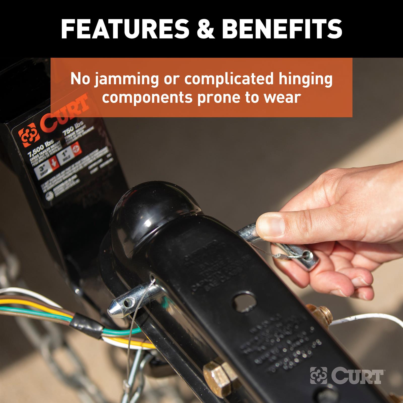 CURT QuickPin Trailer Couplers 25470 Hitch Coupler, No-Latch Coupler, 2.0 in. Ball, 2.0 in. Channel, 3,500 lbs., Includes 1/2 in. Dia. Pin and Clip, Each thumbnail 6