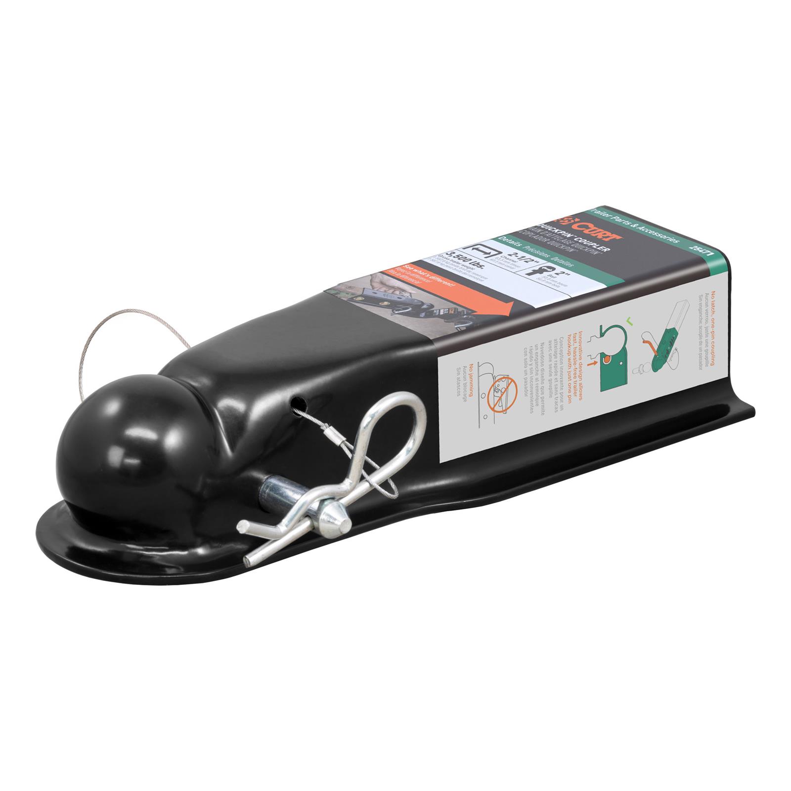 CURT QuickPin Trailer Couplers 25471 Hitch Coupler, No-Latch Coupler, 2.0 in. Ball, 2 1/2 in. Channel, 3,500 lbs., Includes 1/2 in. Dia. Pin and Clip, Each thumbnail 7
