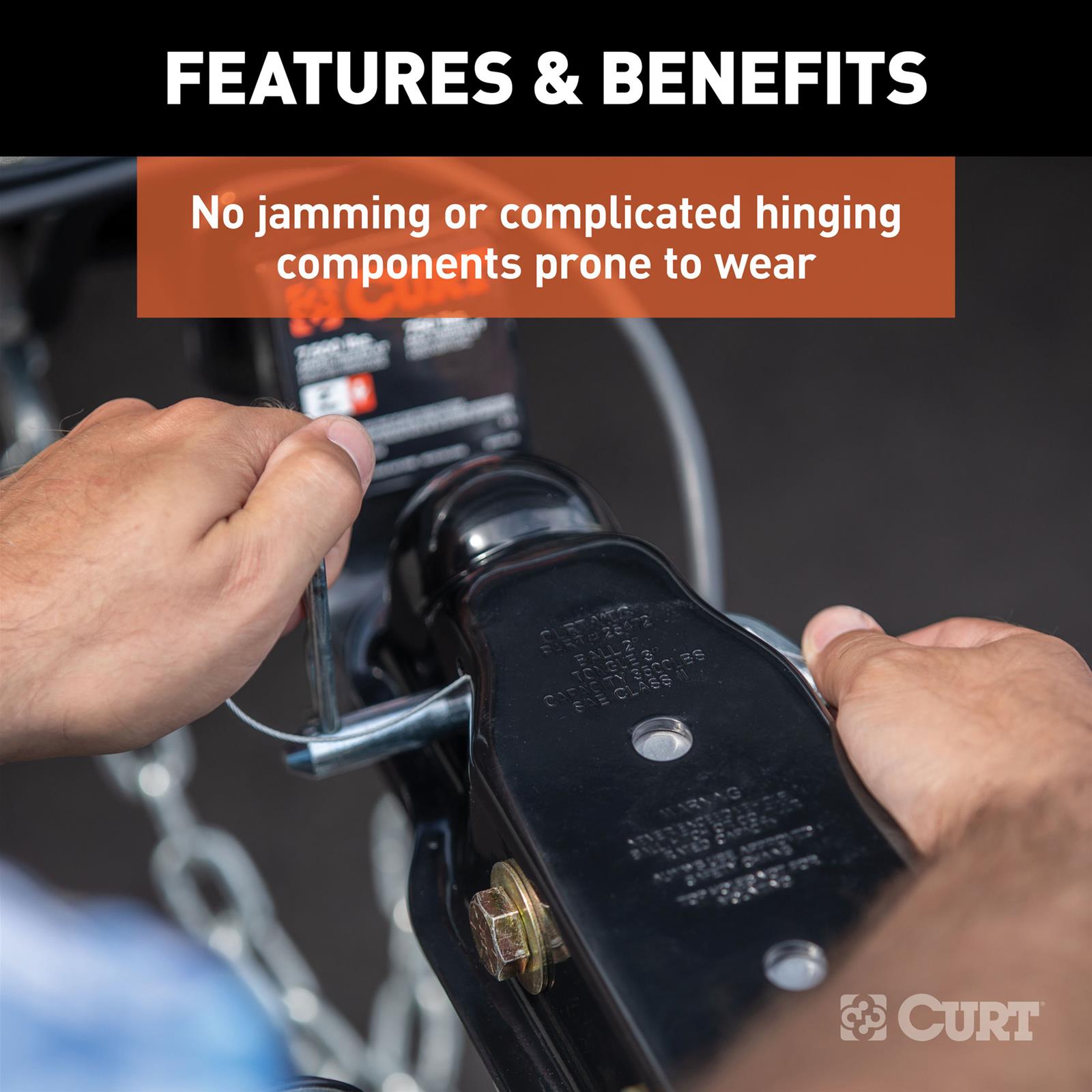 CURT QuickPin Trailer Couplers 25472 Hitch Coupler, No-Latch Coupler, 2.0 in. Ball, 3.0 in. Channel, 3,500 lbs., Includes 1/2 in. Dia. Pin and Clip, Each thumbnail 4