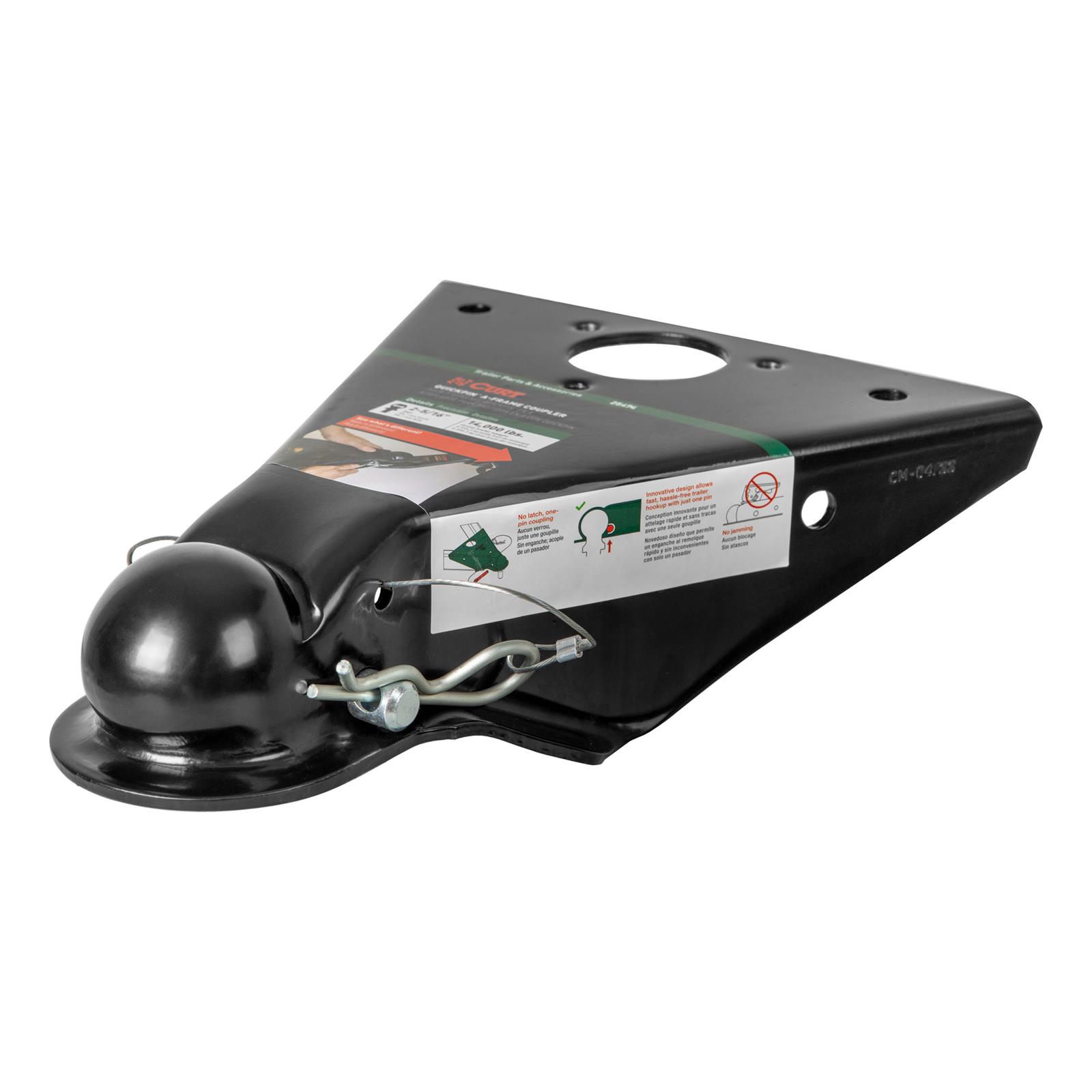 CURT QuickPin No-Latch A-Frame Trailer Couplers 25474 Coupler, Quickpin Coupler, 2 5/16 in. Ball, 14,000 lbs. Gorss Weight, Steel, Black, Each