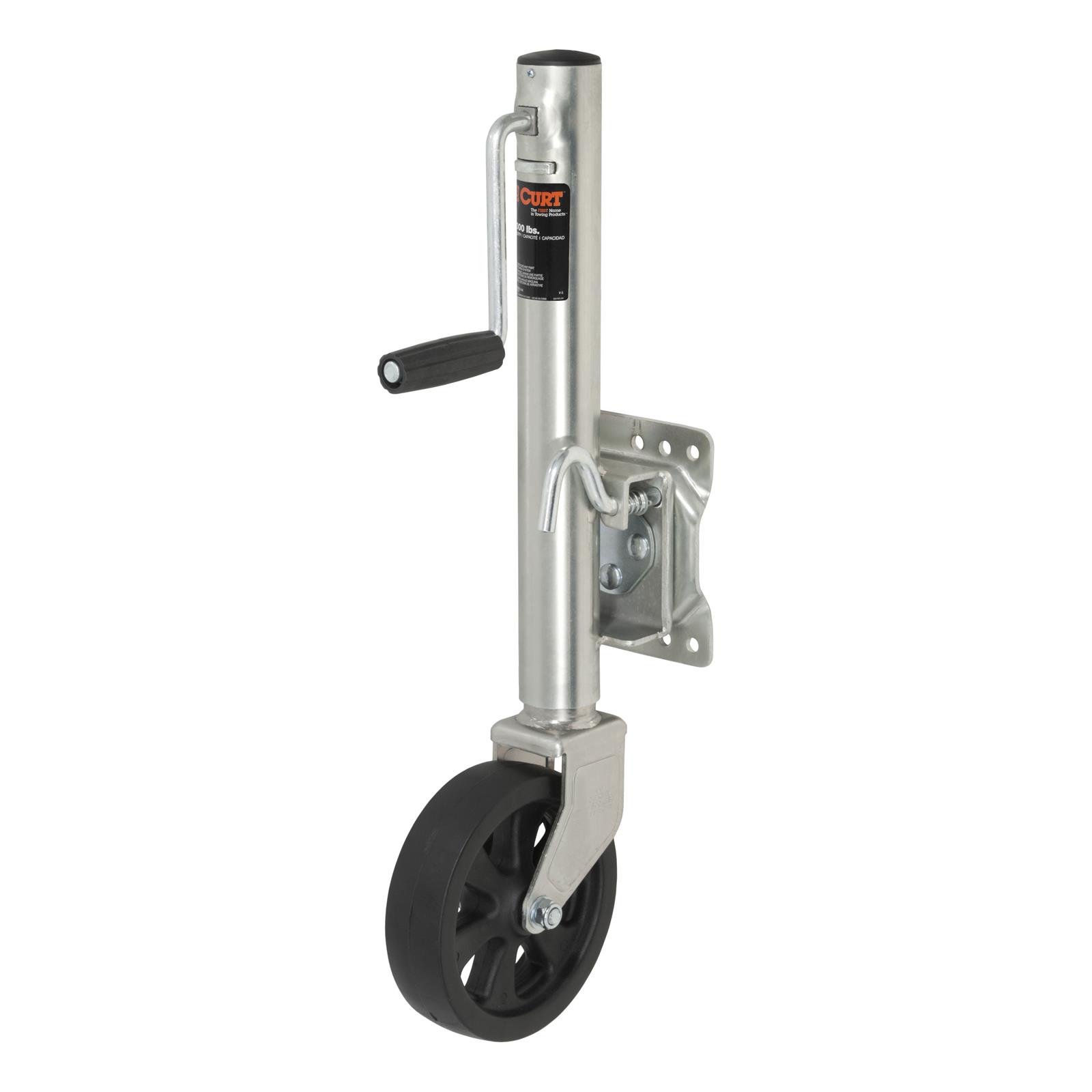 CURT Marine Trailer Jacks 28115 Jack, Marine, 1,500 lb. Capacity, 10 in. Travel, Steel, Zinc, Single Caster, Swivel, Each
