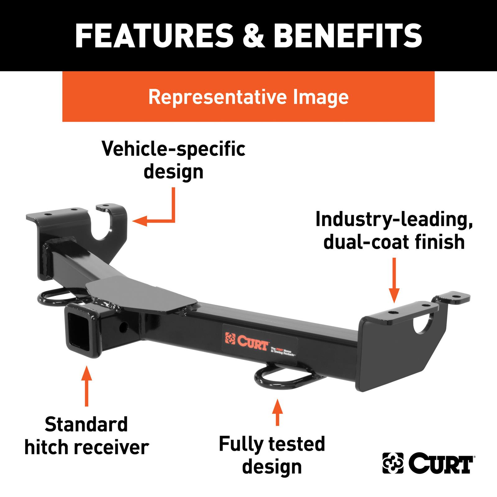 CURT Class 3 Receiver Hitch 31093 Trailer Hitch, III, 2 in. Receiver, Front Mount, Black Powdercoated, Square Tube, 500 lb. Max Tongue, 5,000 Max Trailer, Ram, Each thumbnail 3