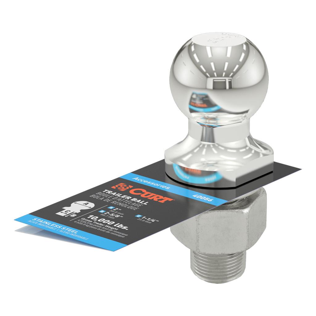 Curt Manufacturing Hitch Balls 40056 Trailer Ball, 2" Trailer Ball (1-1/4" x 2-5/8" Shank, 10,000 lbs., Stainless) thumbnail 2