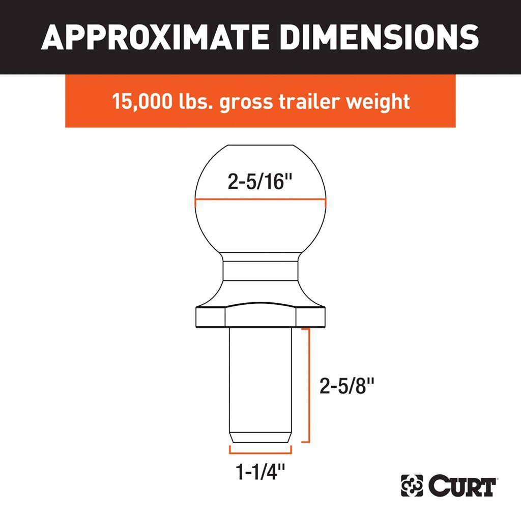 Curt Manufacturing Hitch Balls 40078 Trailer Ball, 2-5/16" Trailer Ball (1-1/4" x 2-5/8" Shank, 15,000 lbs., Chrome, Packaged) thumbnail 2