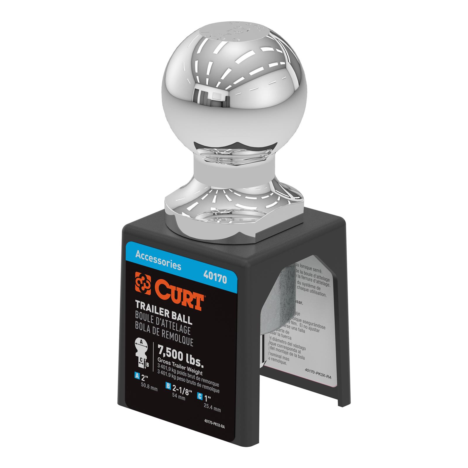 Curt Manufacturing Hitch Balls 40170 Trailer Ball, 2" Trailer Ball (1" x 2-1/8" Shank, 7,500 lbs., Chrome, Packaged) thumbnail 2