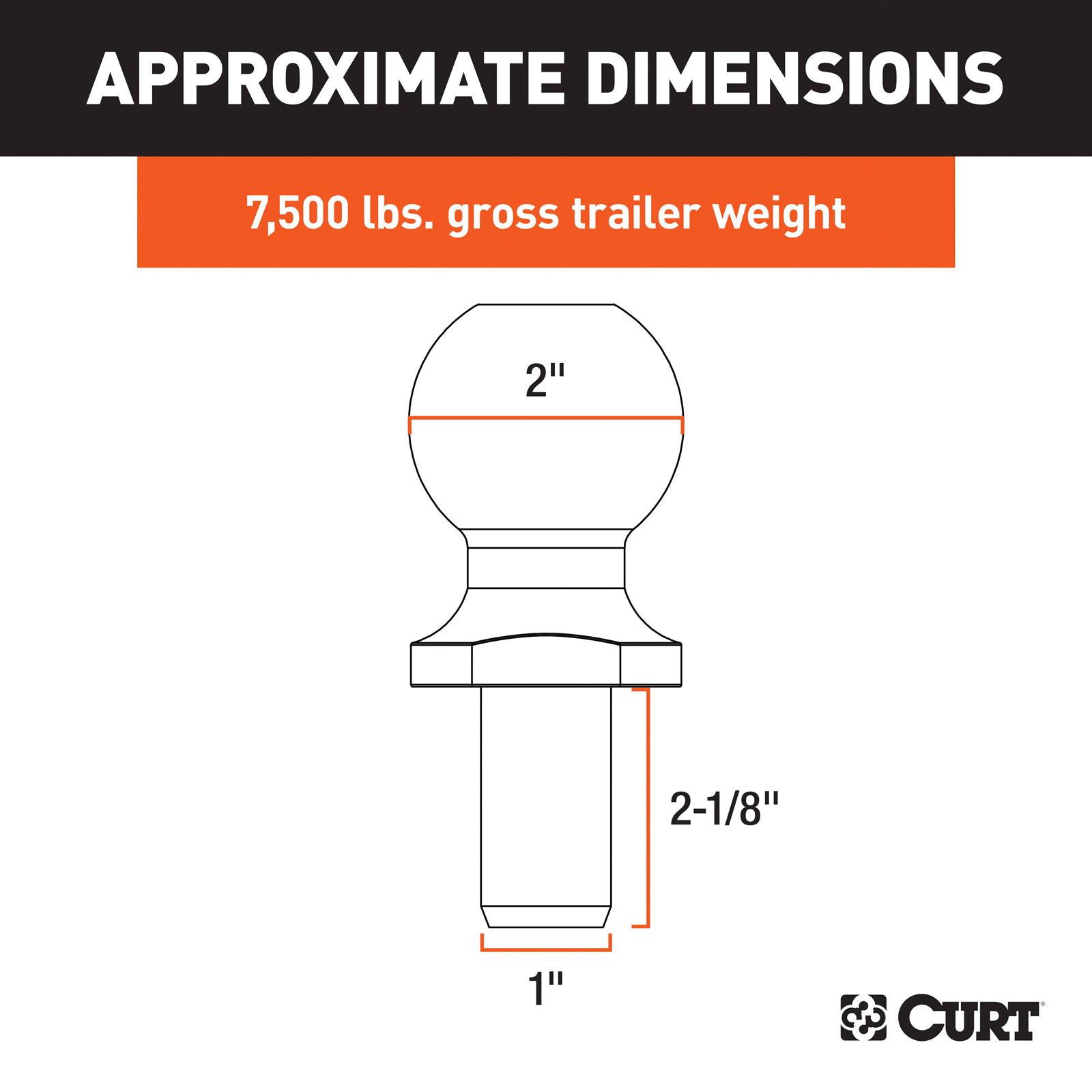 Curt Manufacturing Hitch Balls 40170 Trailer Ball, 2" Trailer Ball (1" x 2-1/8" Shank, 7,500 lbs., Chrome, Packaged) thumbnail 3