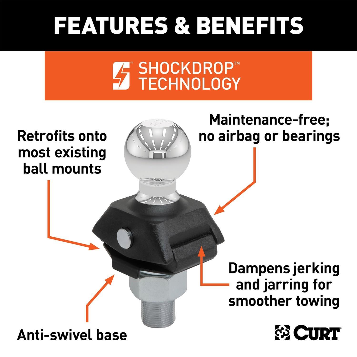 CURT Rockerball Cushioned Hitch Trailer Balls 40249 Ball, RockerBall 2-5/16" Cushion Ball (1-1/4" Shank, 12,000 lbs., Packaged) thumbnail 3