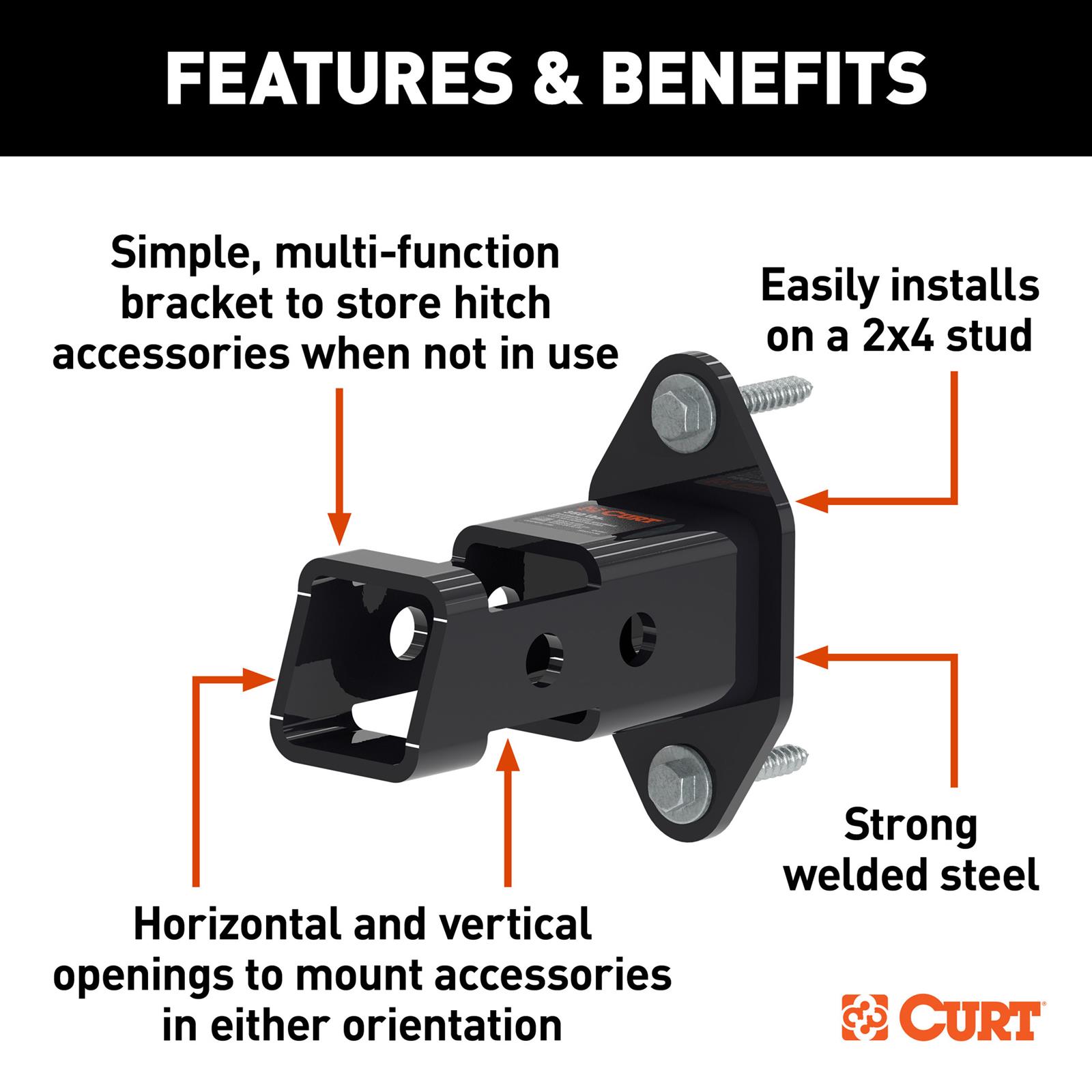 CURT Hitch Accessory Wall Mounts 45069 Accessories, Mount, 2 in. Hitches, Steel, Black, 350 lb. Rating, Each thumbnail 3
