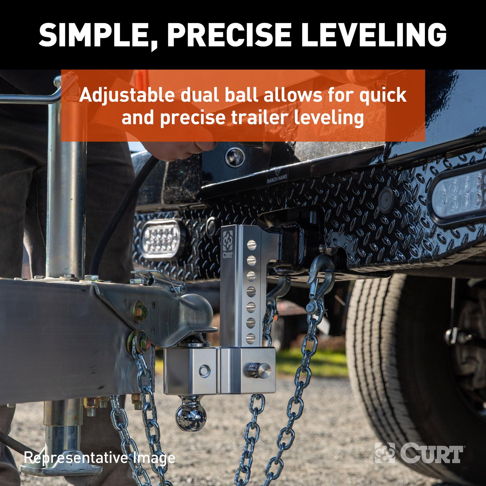 CURT Adjustable Ball Mounts 45363 Receiver Hitch Mount, Adjustable, 2 in. Square, 5.50 in. Drop, 2 in. ball, 2 5/16 in. Ball, Each thumbnail 5