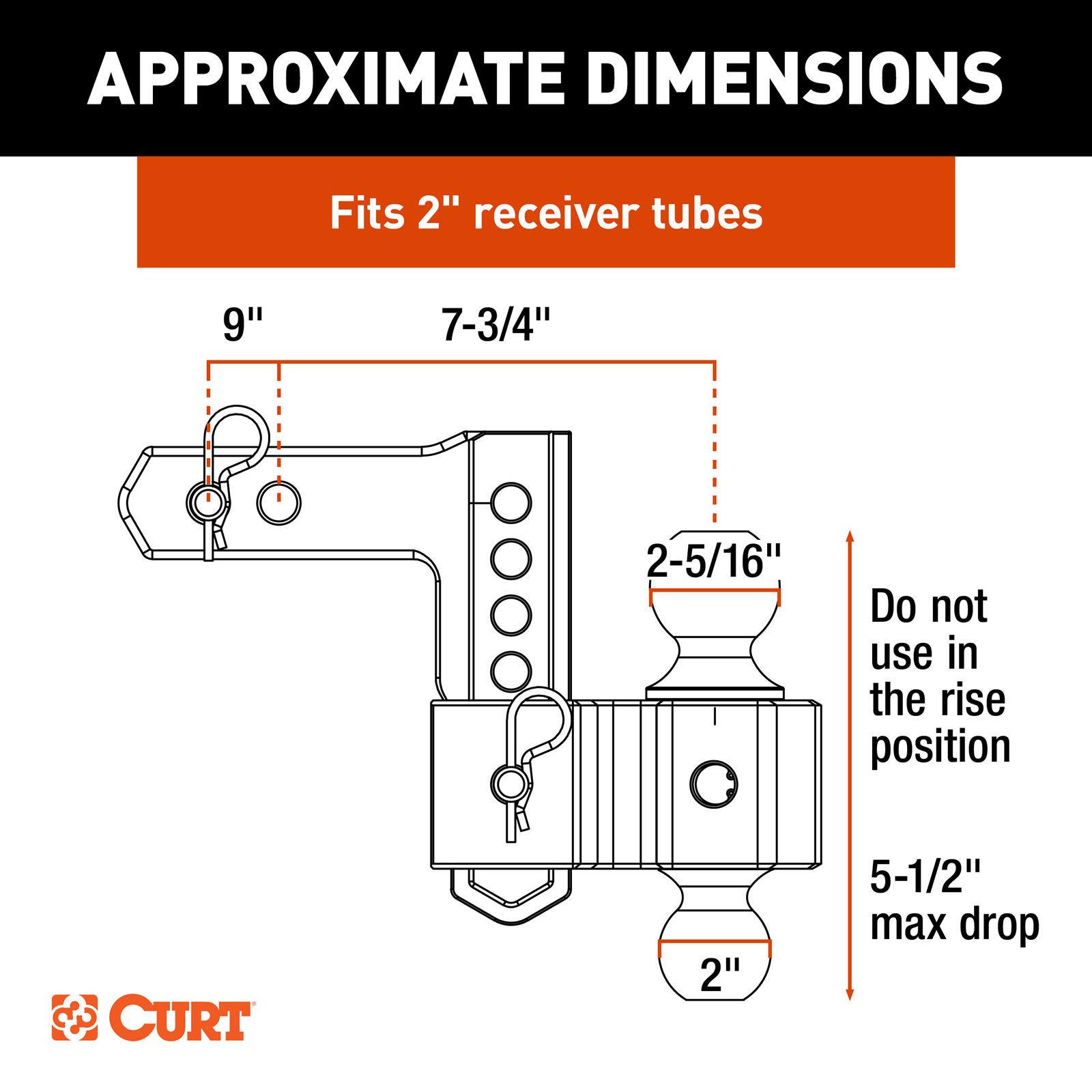 CURT Adjustable Ball Mounts 45363 Receiver Hitch Mount, Adjustable, 2 in. Square, 5.50 in. Drop, 2 in. ball, 2 5/16 in. Ball, Each thumbnail 2