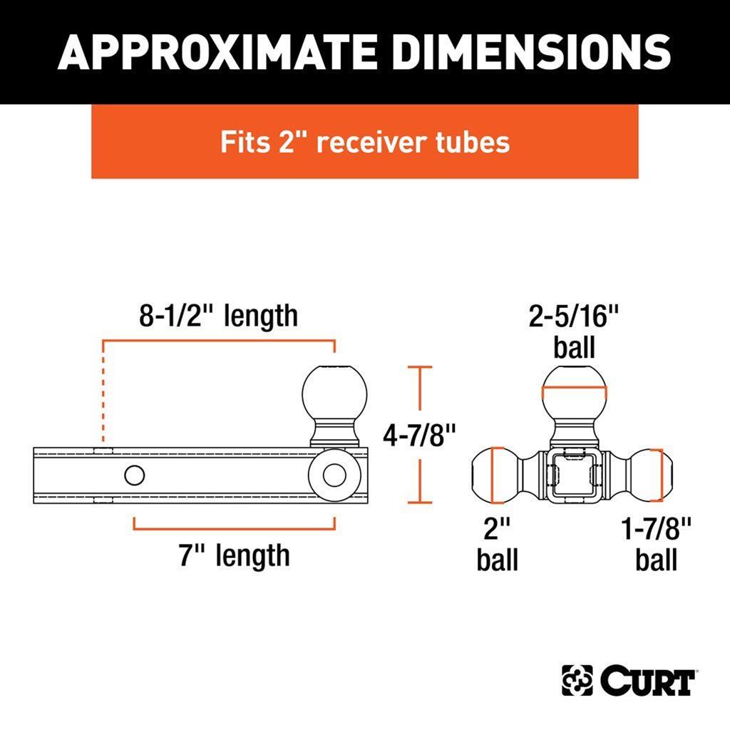CURT Triple Ball Mounts 45652 Receiver Hitch Mount, Steel, Black, 2 in. Hollow Square Shank, 10,000 lbs. Max, 0 in. Drop, 0 in. Rise, 8.50 in. Length, Each thumbnail 2