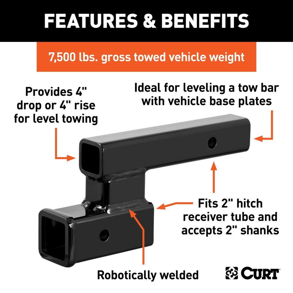 Curt Manufacturing Receiver Hitch Extenders and Adapters 45798 Trailer Adapter, Adapter (2" Shank, 4" Drop, 7,500 lbs.) thumbnail 3