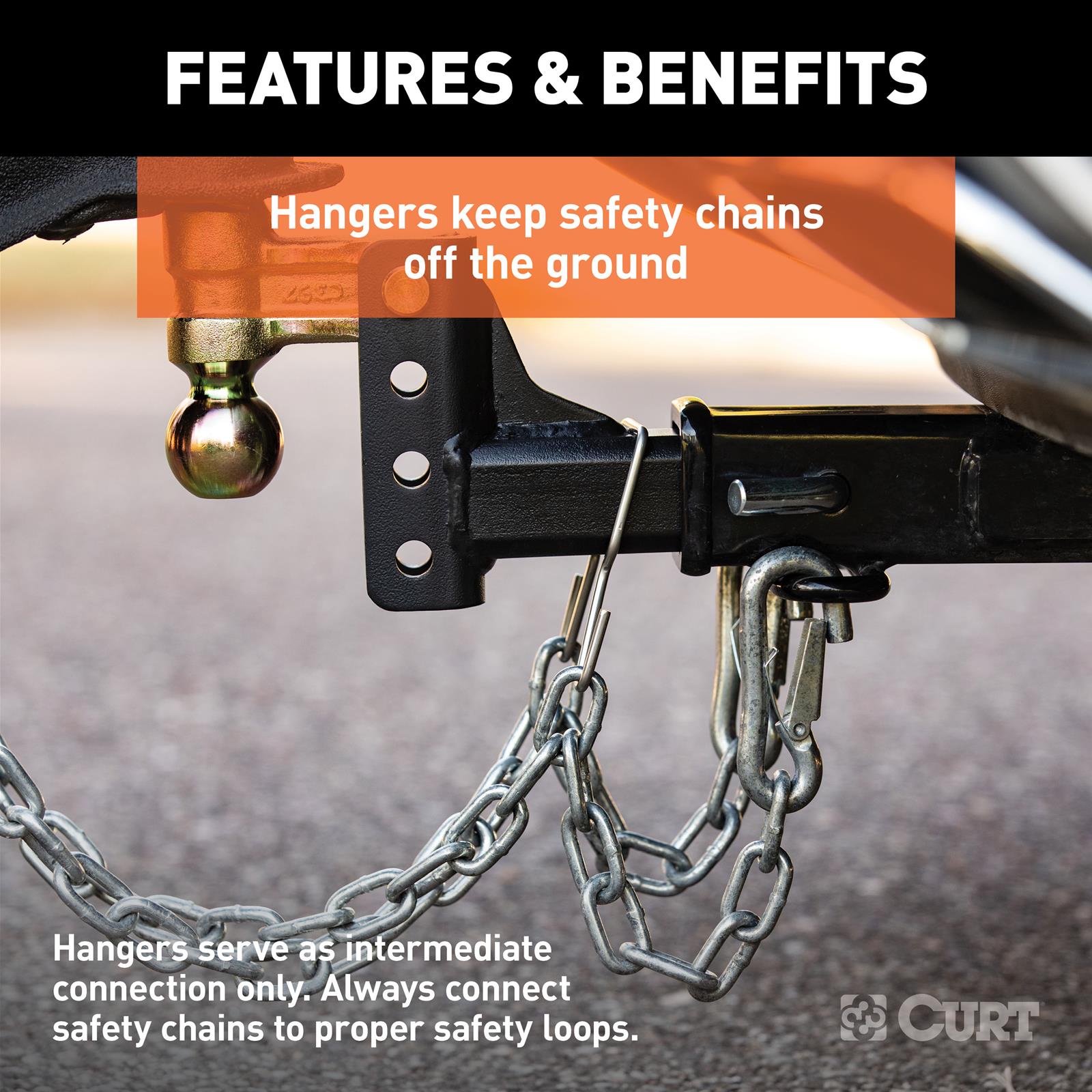 Curt Manufacturing Trailer Safety Chains and Cables 45807 Hitch Chain, Chain Holder Bracket (2" Shank) thumbnail 2