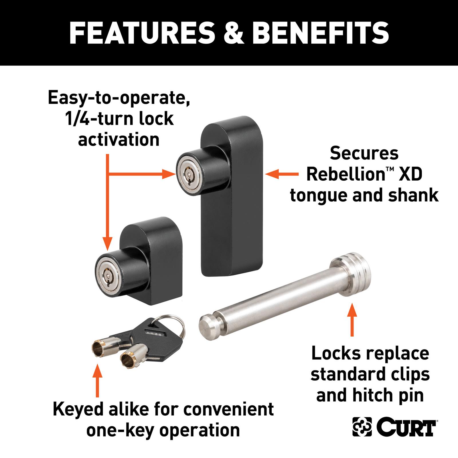 CURT Rebellion XD Tongue and Hitch Lock Sets 45932 Receiver Coupler Locks, Trailer Lock, Set thumbnail 3