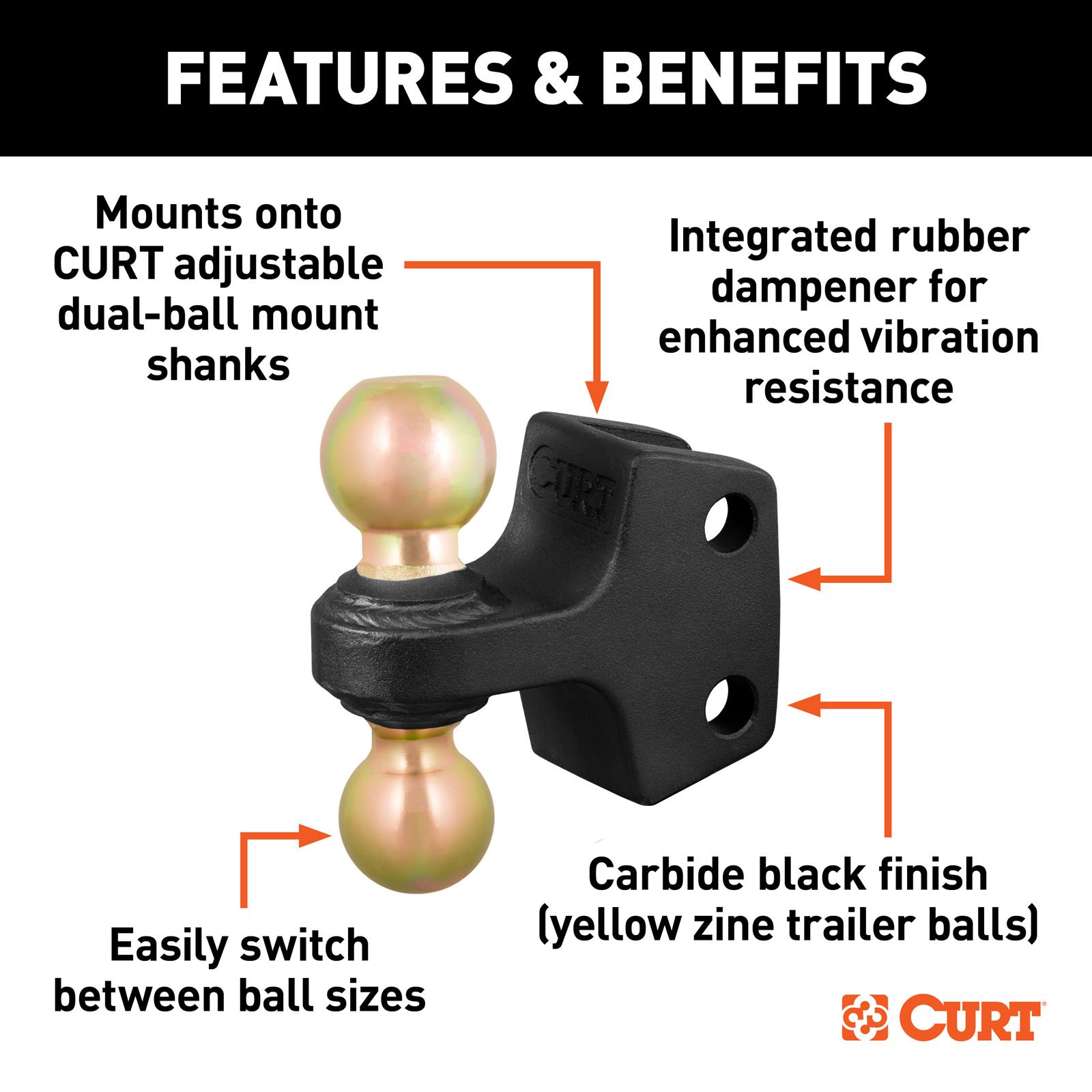 Curt Manufacturing Receiver Hitch Ball Mounts 45934 Dual Attachment thumbnail 3