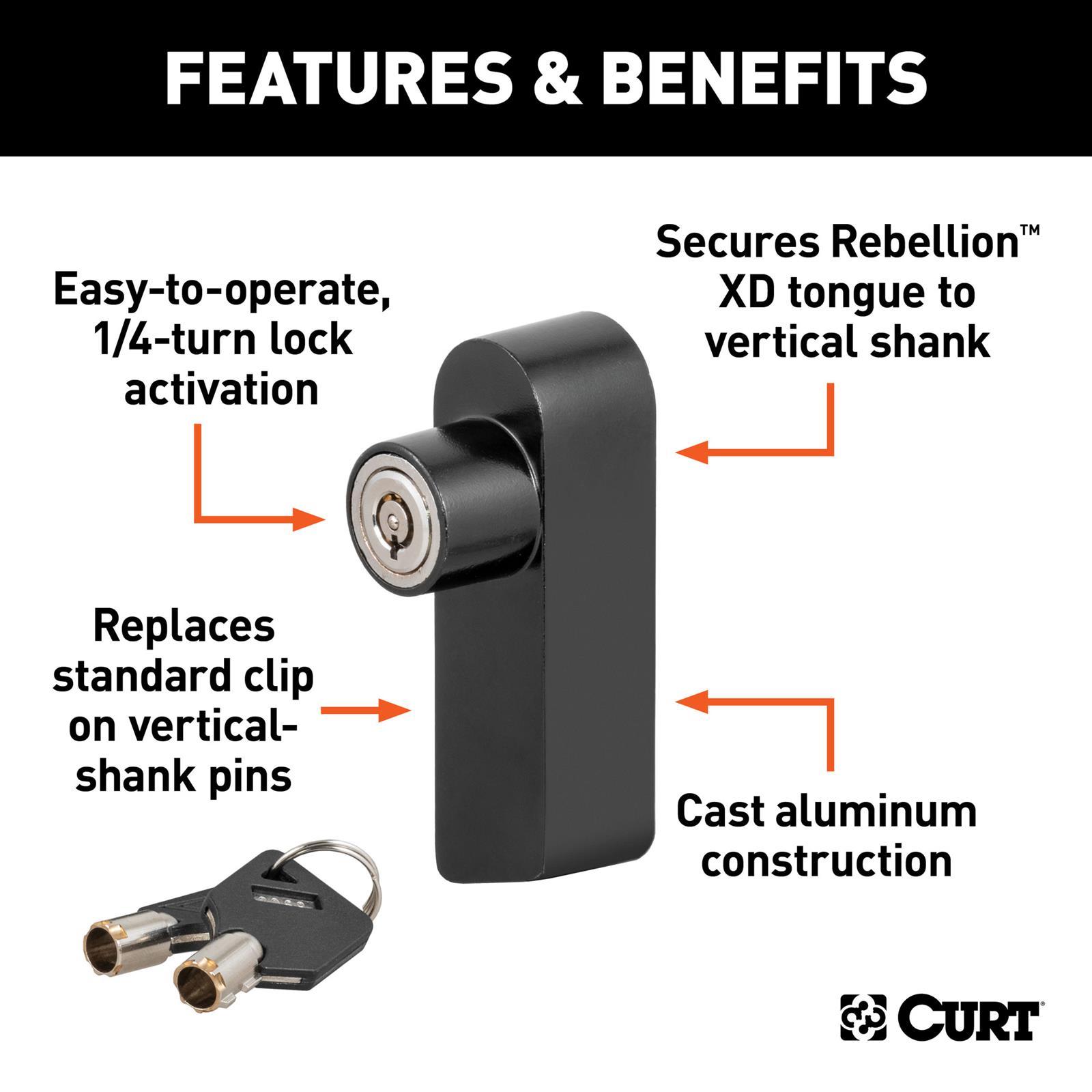 CURT Rebellion XD Tongue Locks 45938 Receiver Hitch and Coupler Locks, Trailer Hitch Lock, Lock, Each thumbnail 3