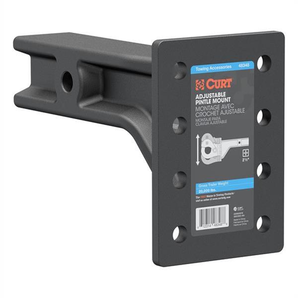 CURT Adjustable Pintle Mounts 48348 Mount, Adjustable, 20,000 lbs. , 3-Position Mounting, 2 1/2 in. Square Receiver Style, Steel, 7 1/4 in. High, 10 3/4 in. Long, Black, Each thumbnail 2