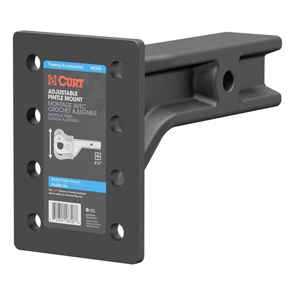 CURT Adjustable Pintle Mounts 48348 Mount, Adjustable, 20,000 lbs. , 3-Position Mounting, 2 1/2 in. Square Receiver Style, Steel, 7 1/4 in. High, 10 3/4 in. Long, Black, Each