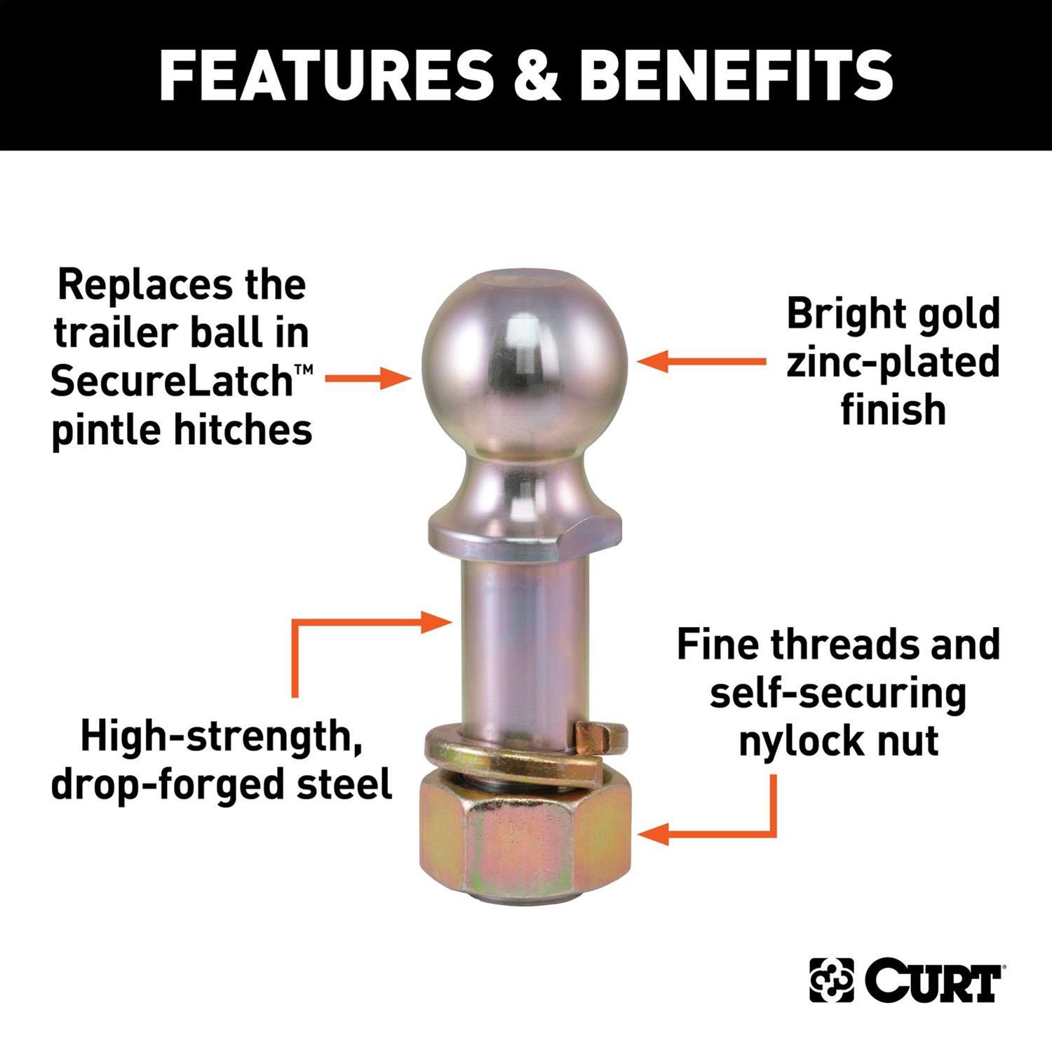 Curt Manufacturing Hitch Balls 48420 Tow Ball, SecureLatch Ball thumbnail 3