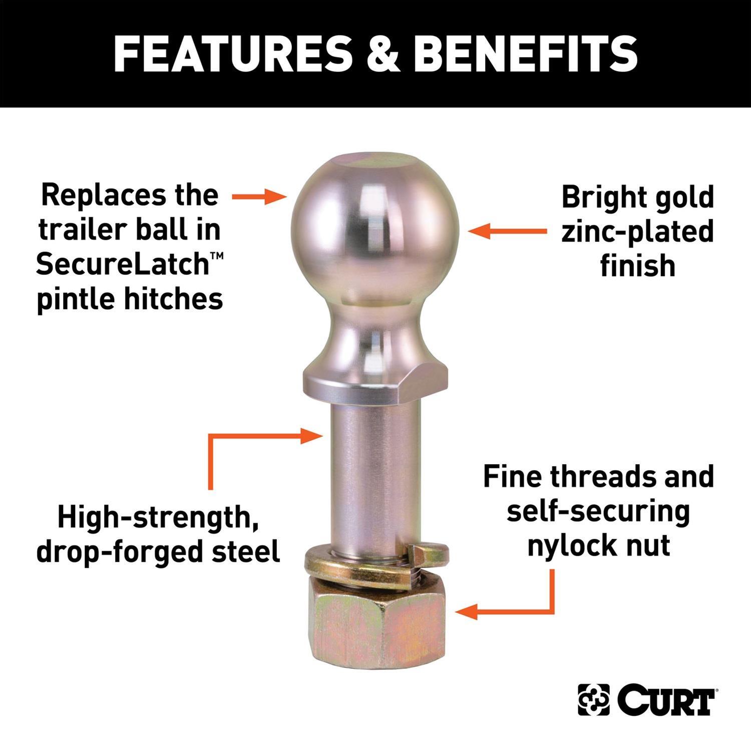 Curt Manufacturing Hitch Balls 48430 Tow Ball, SecureLatch Ball thumbnail 2