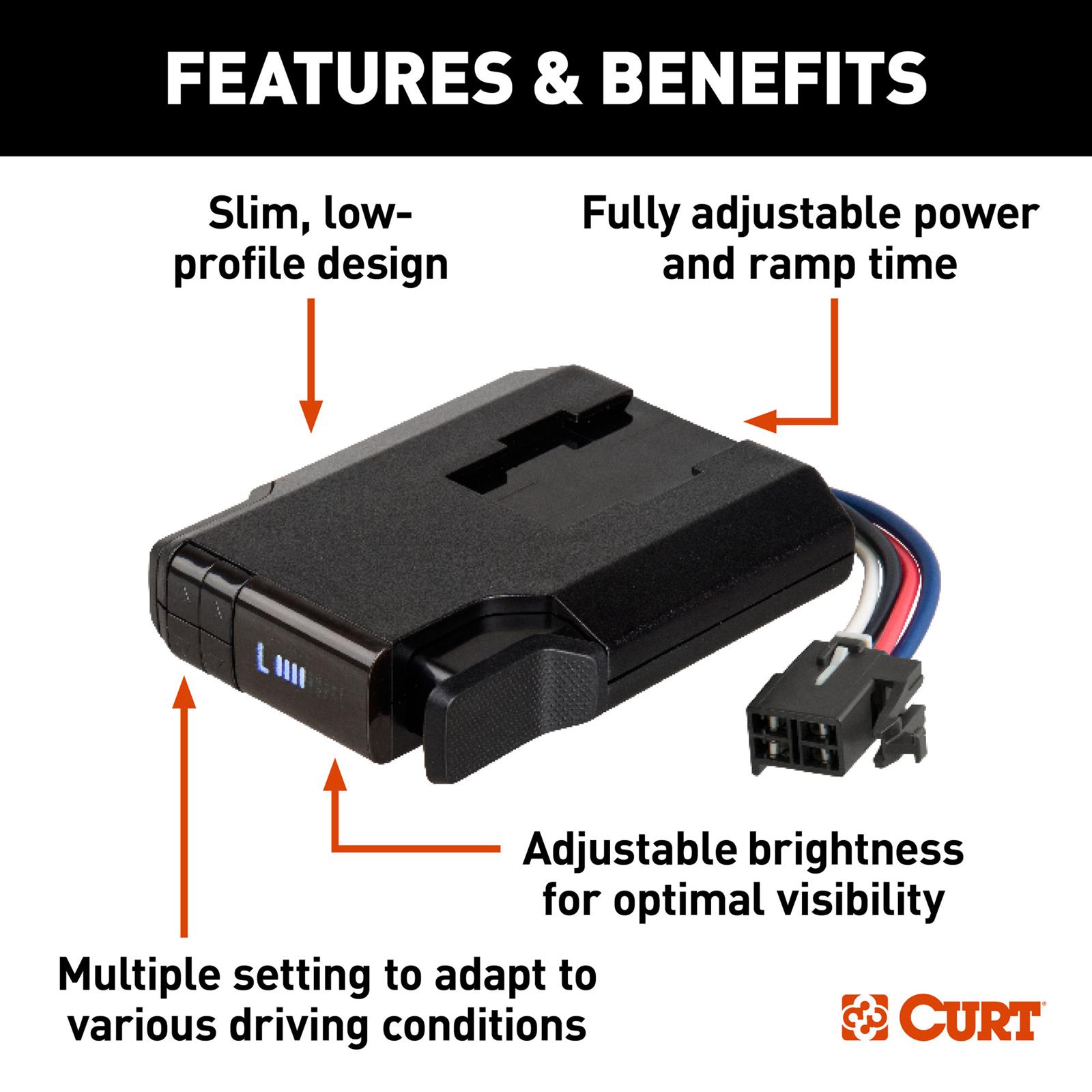 CURT Venturer NEXT Brake Controllers 511166 Trailer Controller, NEXT, Operates 2-6 Brakes, 1-3 Axles, LED, Under Dash Mount, Black, Plastic, Time Delay Activation, Set of 6 thumbnail 2