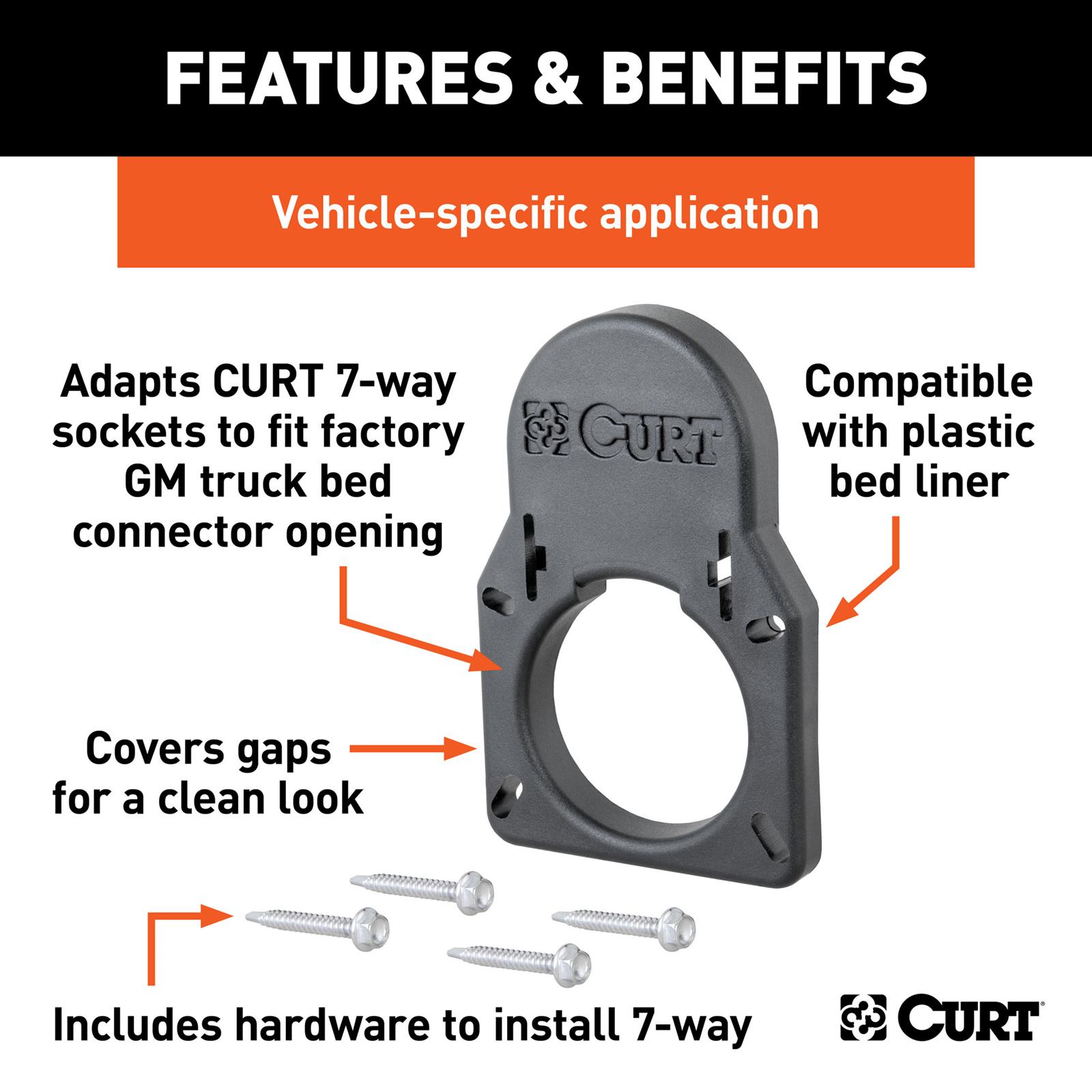 CURT Trailer Wiring Harness Opening Cover Plates 55417 Connector Dust Cover, 7-Way to Fit Factory Truck Bed Connector Opening, Chevrolet/GMC, Each thumbnail 3