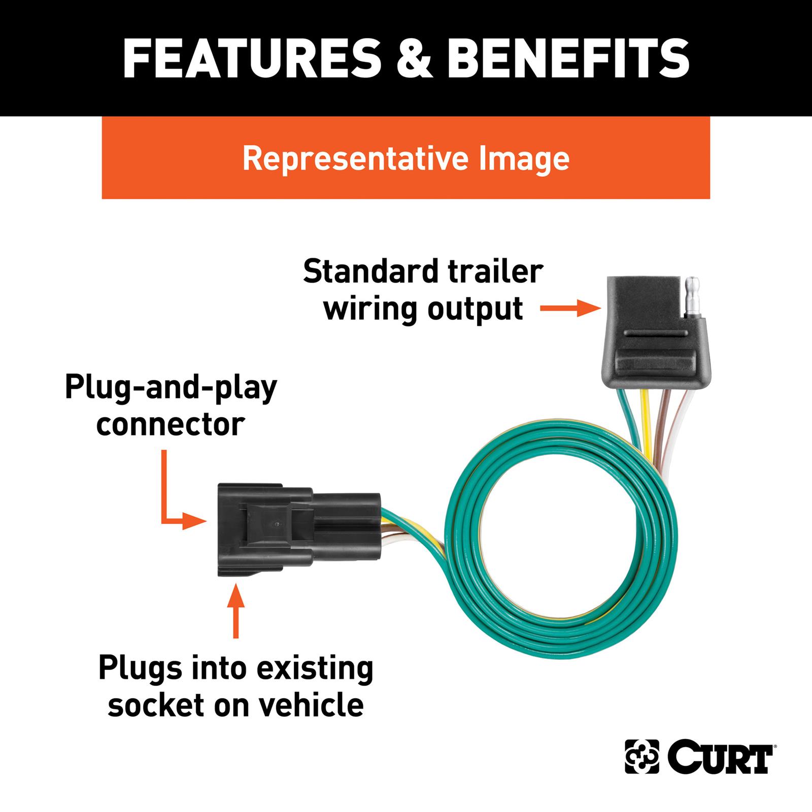 CURT Custom Wiring Connector Harnesses for 2022-2025 PATHFINDER, QX60 - 56520 Trailer Wire Connector, T-Connector, 4-Way Flat, Infiniti, Nissan, Each thumbnail 5