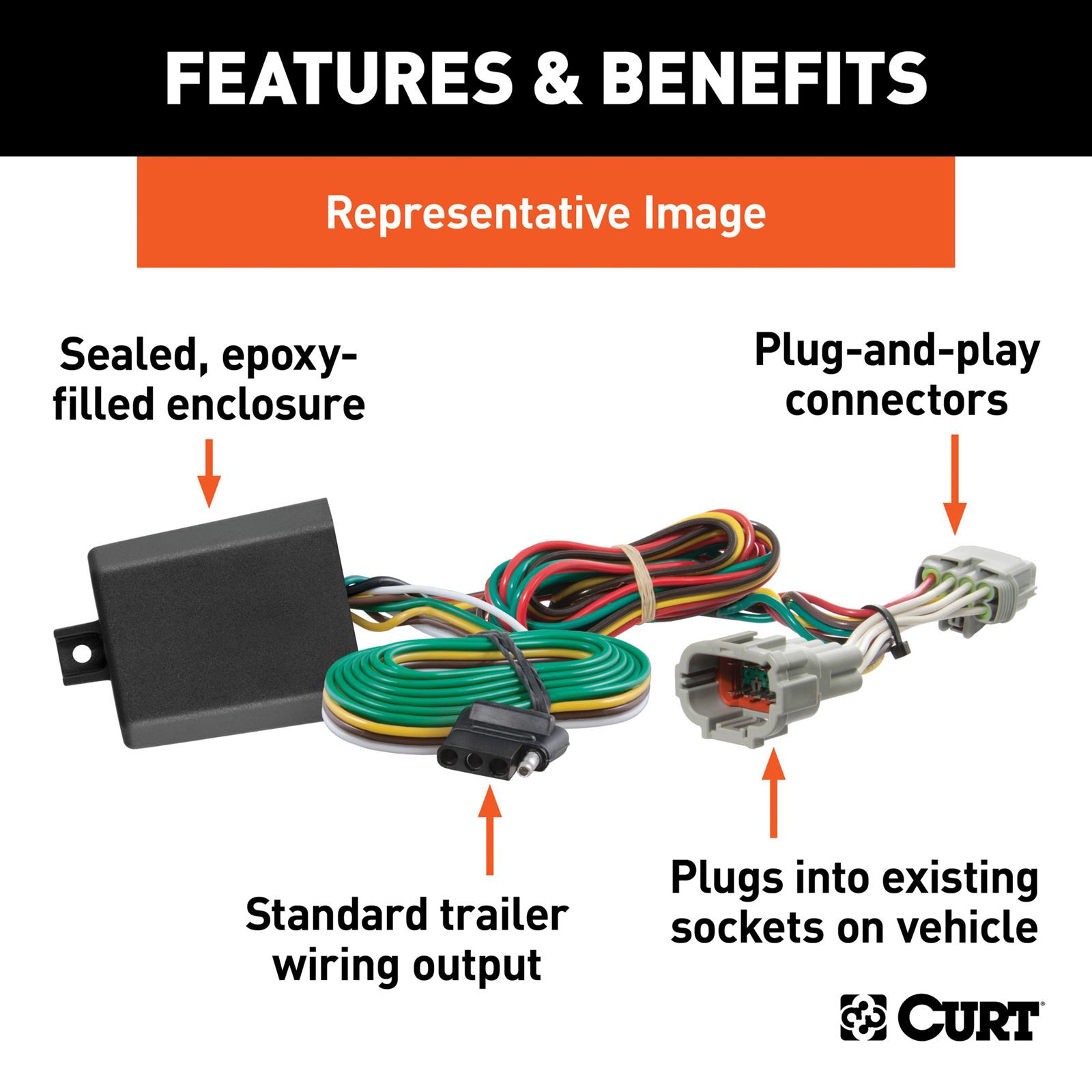 CURT Custom Wiring Connector Harnesses for 2022-2023 BOLT EUV - 56521 Trailer Wire Connector, T-Connector, 4-Way Flat, Chevrolet, Each thumbnail 5