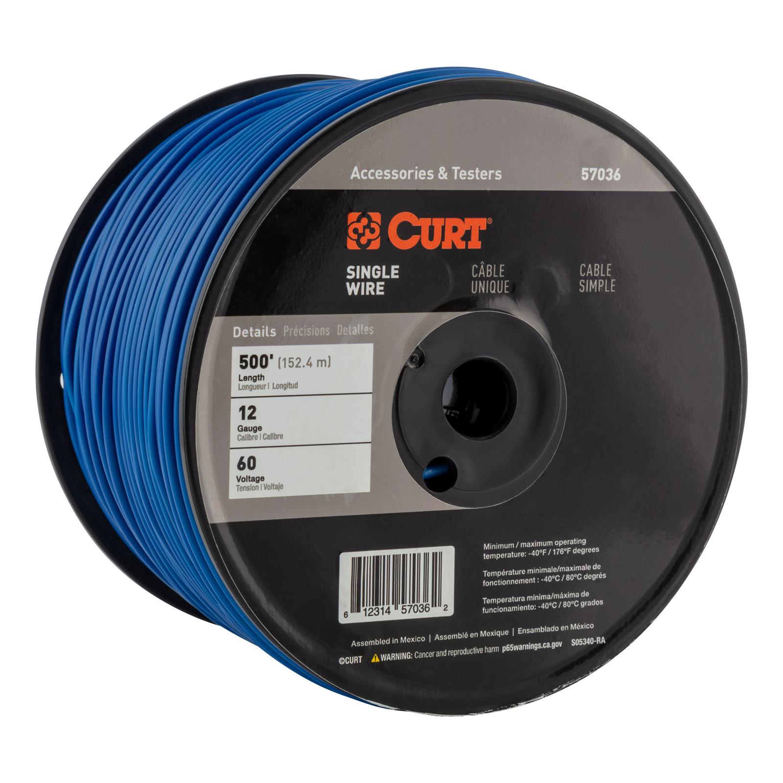 CURT Trailer Wiring Harnesses 57036 Wire, Bulk, Trailer, Single Conductor, 12 ga., 60 v, Blue, 500 ft. Roll, Each thumbnail 3