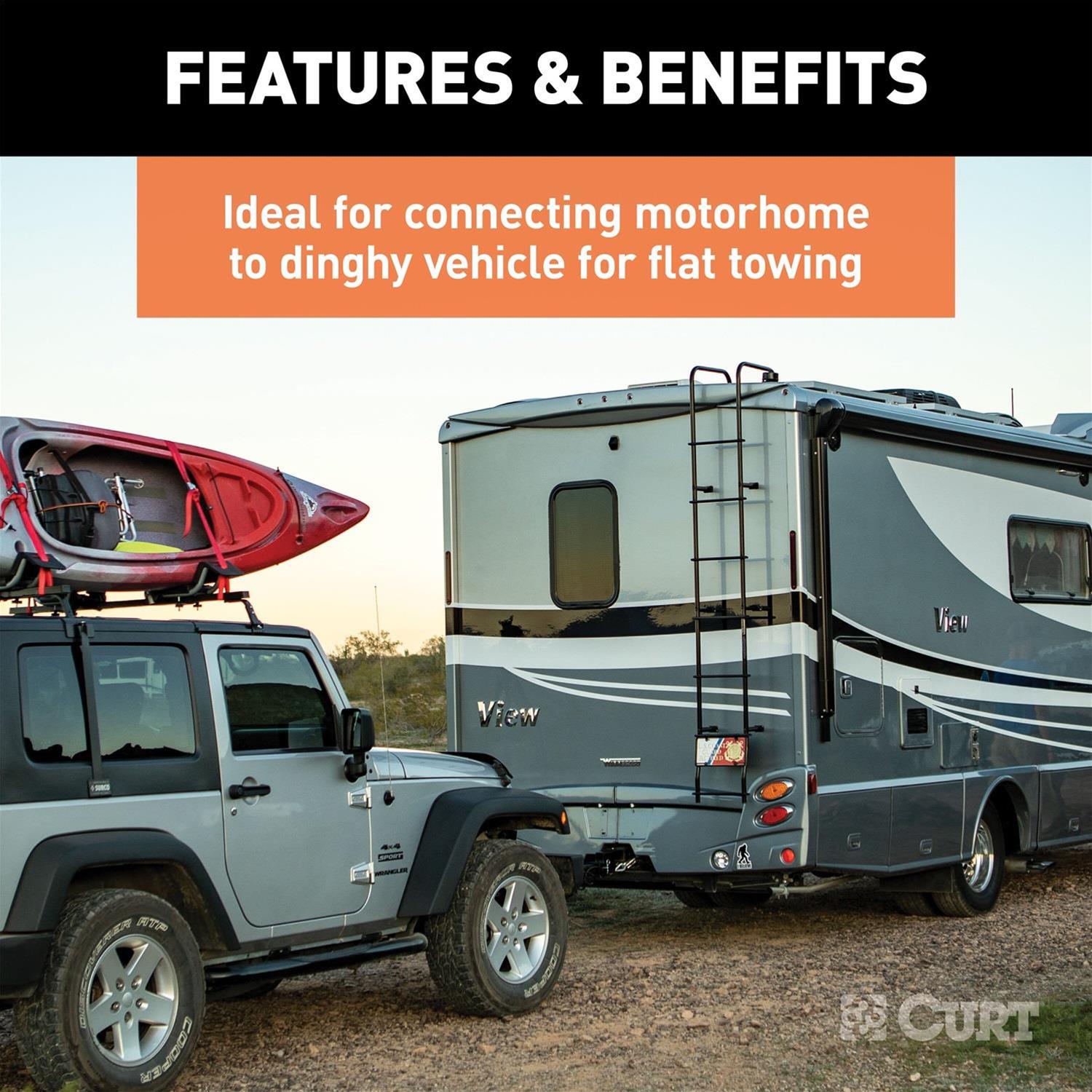 Curt Manufacturing Trailer Wiring Harnesses 57286 RV Electrical Adapter, 8' Dinghy Towing Electrical Extension & Sockets (6-Way Round)