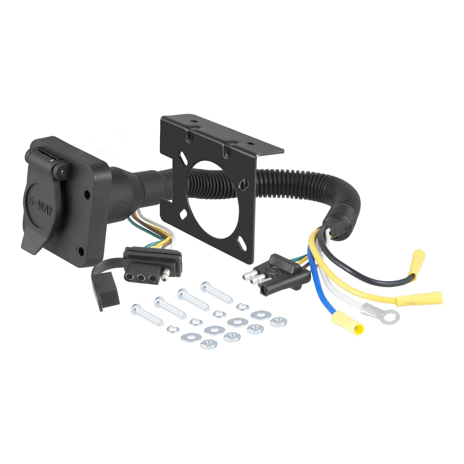 CURT Trailer Harness Adapters 57604 Vehicle Towing Adapter, Adapter, 4-Way Flat to 6-Way Round/4-Way Flat, Universal, Each