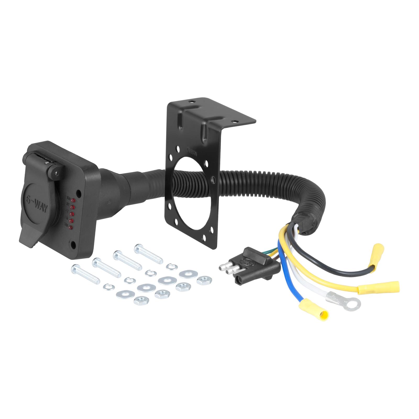 CURT Trailer Harness Adapters 57626 Vehicle Towing Adapter, 6 Way Round to 4 Way Flat