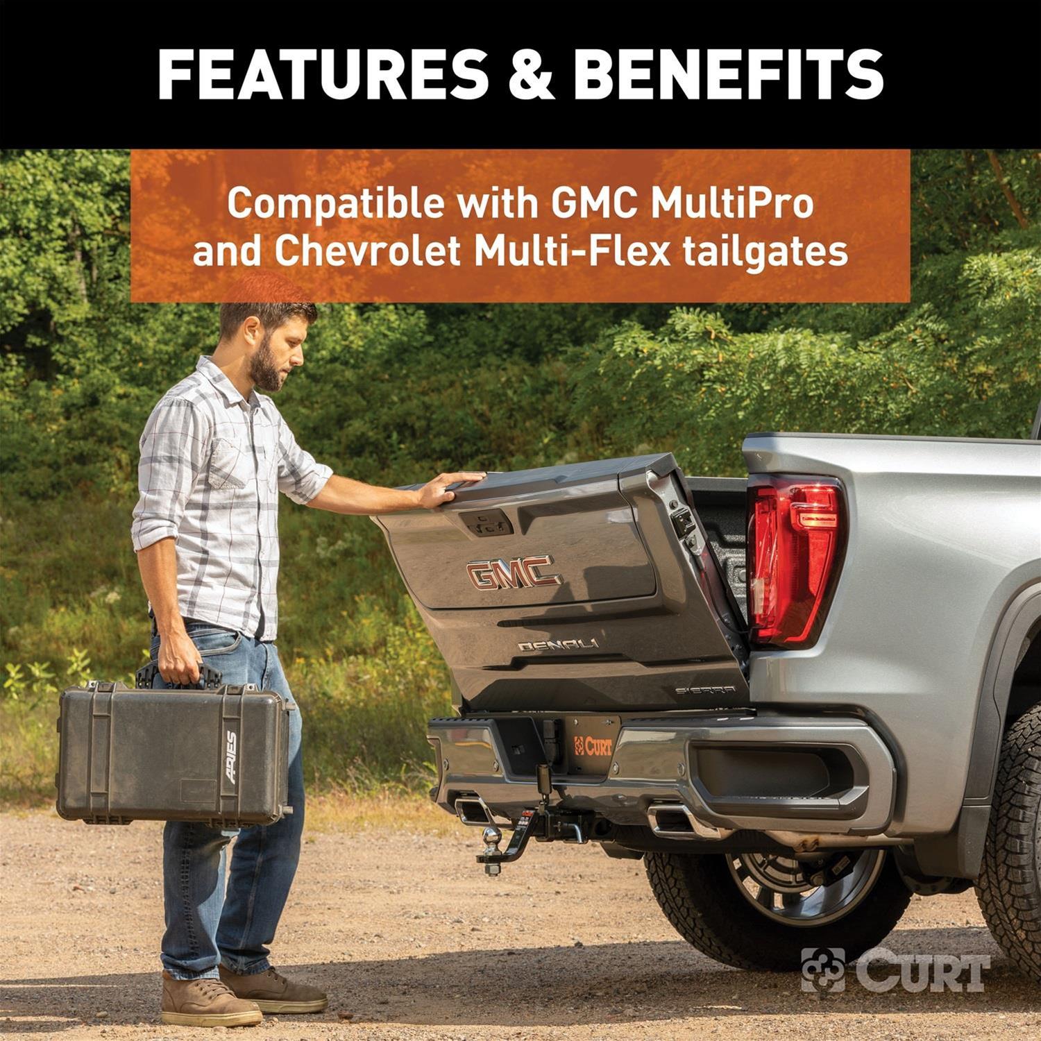 CURT Protective Multipro/Mutli-Flex Tailgate Sensors with Hitch Cap 58265 Receiver Covers, MultiPro / Multi-Flex Sensor, 2 in. x 2 in., Plastic, Black, Chevrolet, GMC, Each thumbnail 3