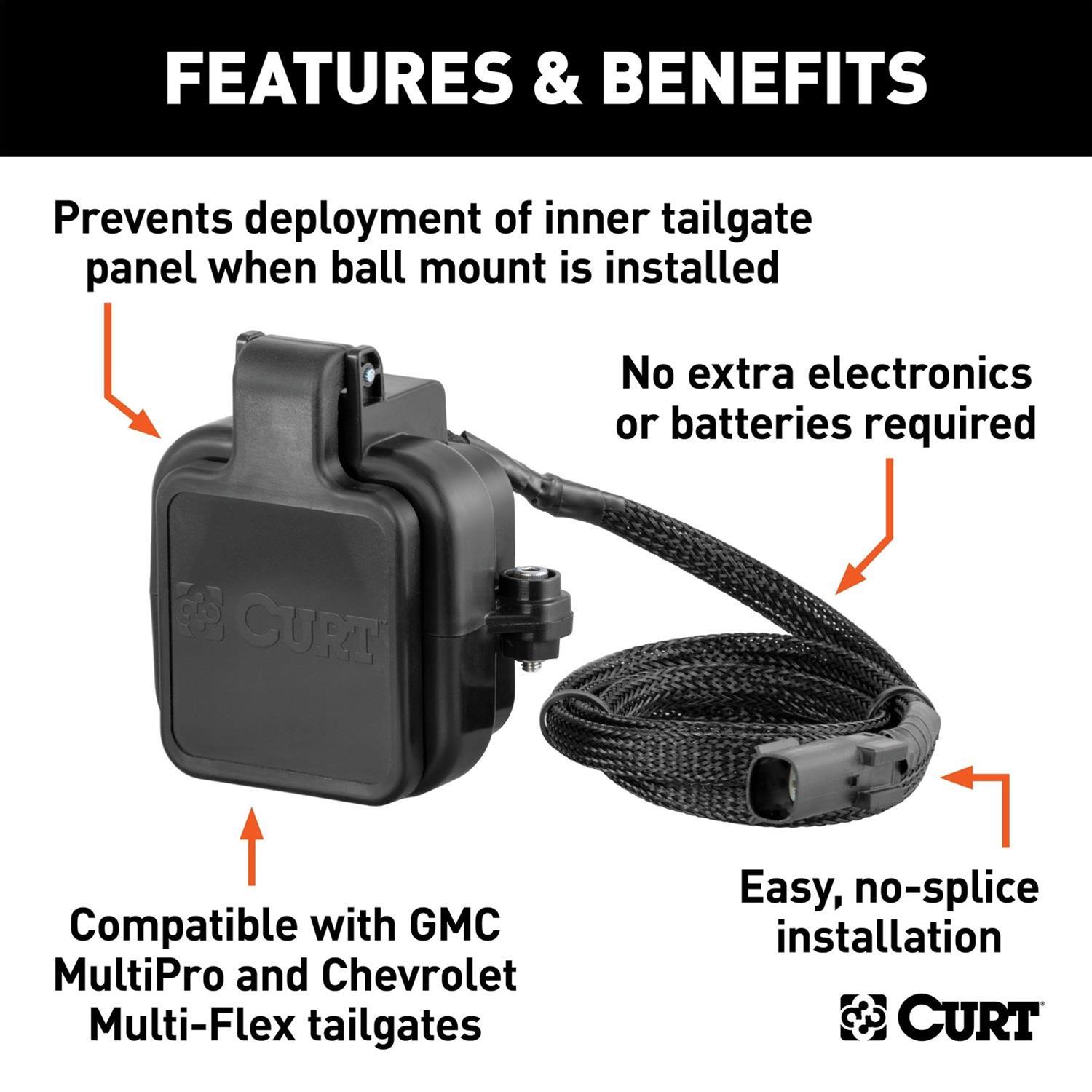 CURT Protective Multipro/Mutli-Flex Tailgate Sensors with Hitch Cap 58265 Receiver Covers, MultiPro / Multi-Flex Sensor, 2 in. x 2 in., Plastic, Black, Chevrolet, GMC, Each thumbnail 4