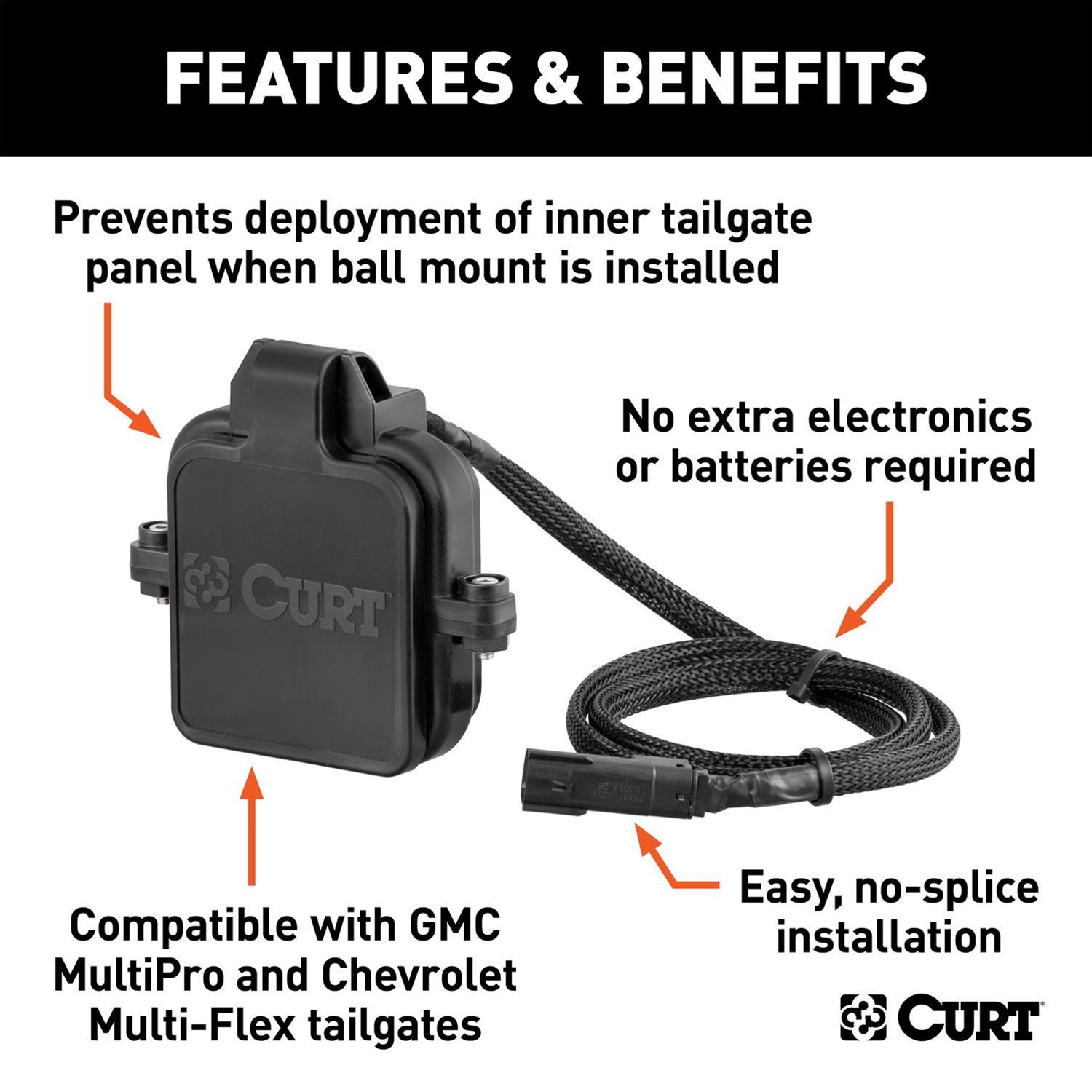 CURT Protective Multipro/Mutli-Flex Tailgate Sensors with Hitch Cap 58266 Receiver Covers, MultiPro / Multi-Flex Sensor, 2.5 in. x 2.5 in., Plastic, Black, Chevrolet, GMC, Each thumbnail 4