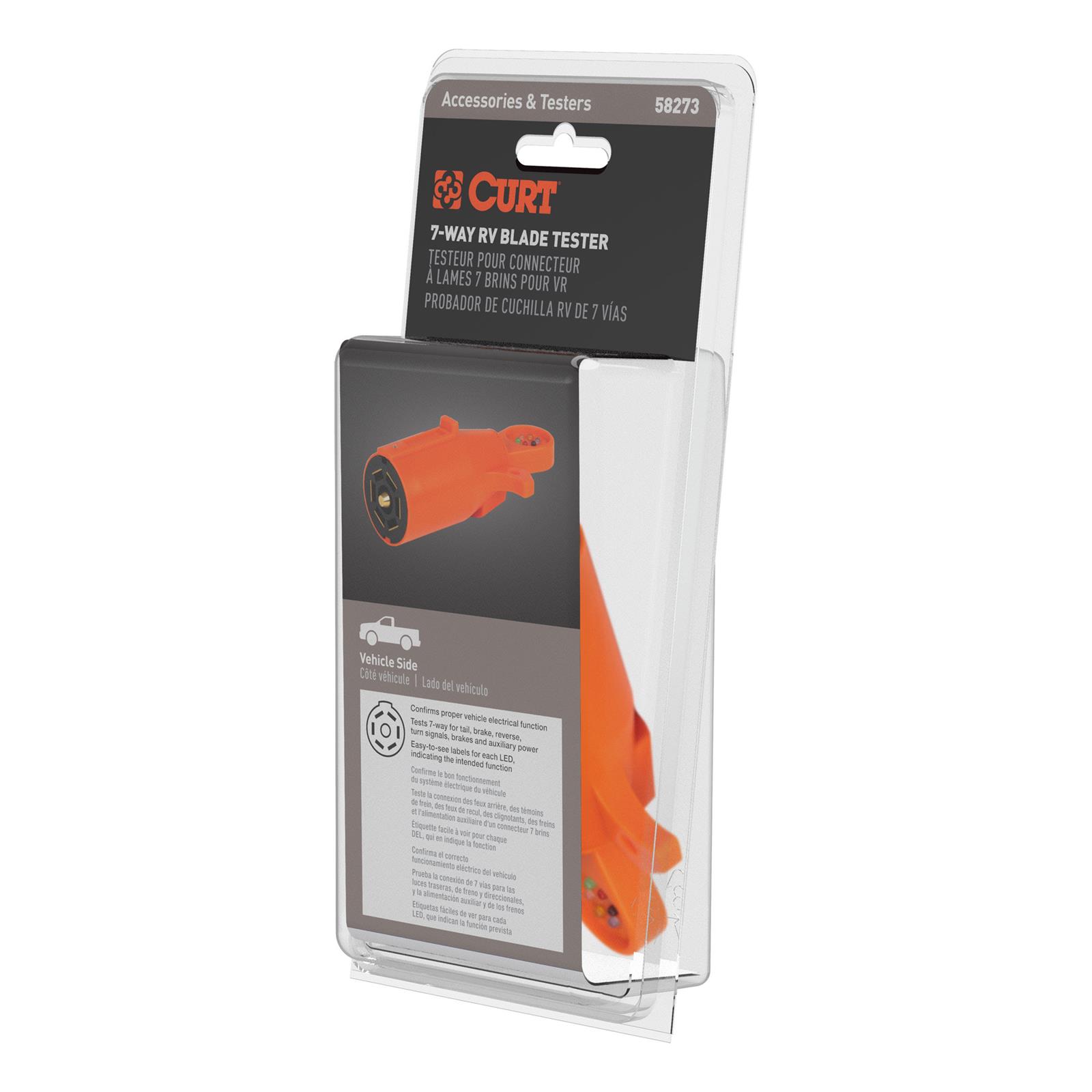 CURT LED Connector Testers 58273 Circuit Tester, Tester, 7-Way RV Blade Connector, Taillight, Turn Signal, Ground, Brake, Reverse, Auxiliary Power, Orange, Each thumbnail 2