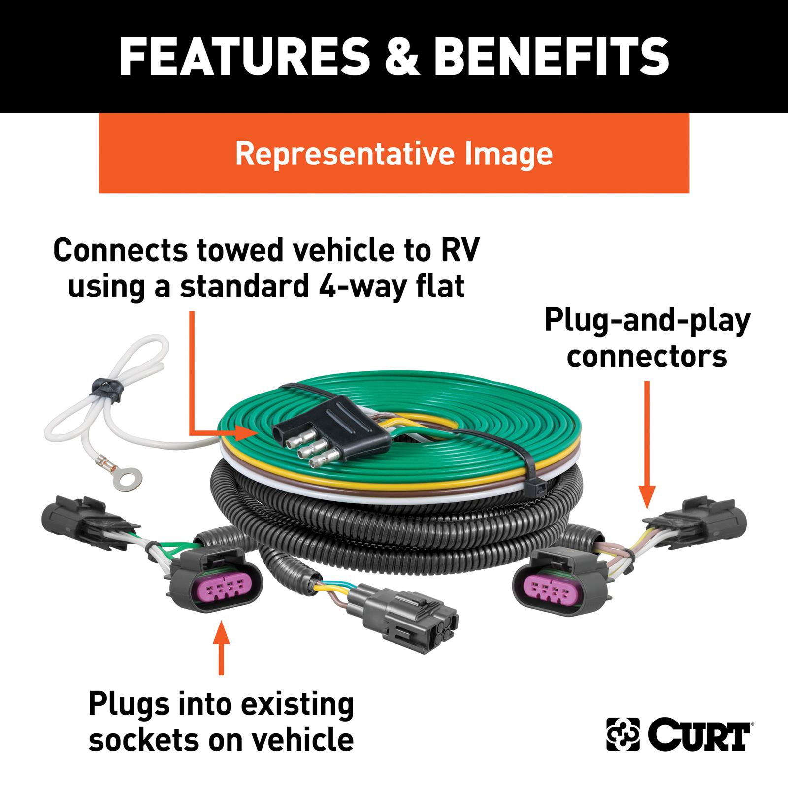 CURT Custom Towed-Vehicle RV Wiring Harnesses for 2020-2025 AVIATOR - 58983 Vehicle Towing Harness Adapter, Trailer Connector, Harness, Lincoln Aviator, Each thumbnail 2