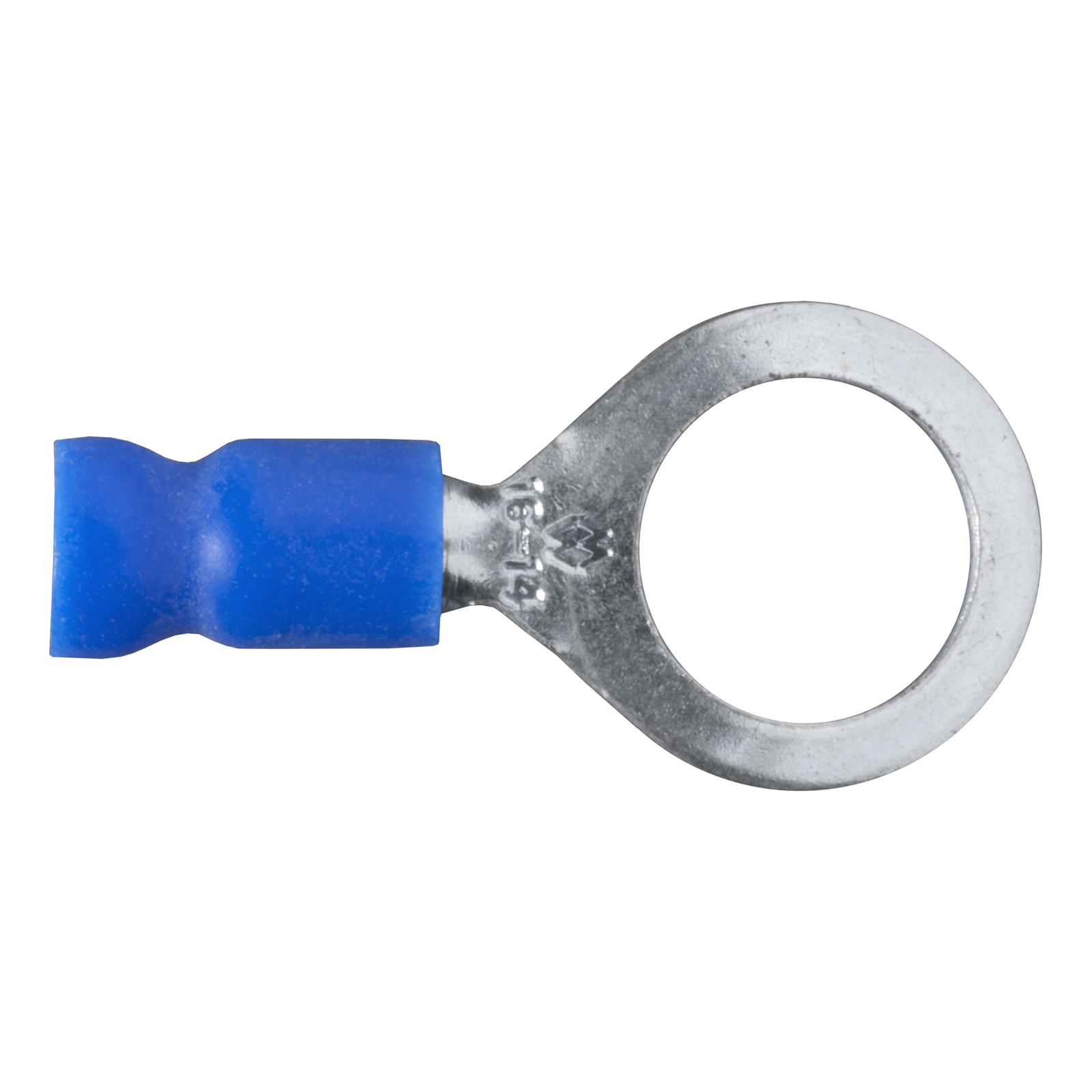 CURT Insulated Ring Terminals 59523 Wiring Connectors, Terminals, 3/8 in. Stud Style, 14 To 16-gauge, Blue, Set of 100 thumbnail 2