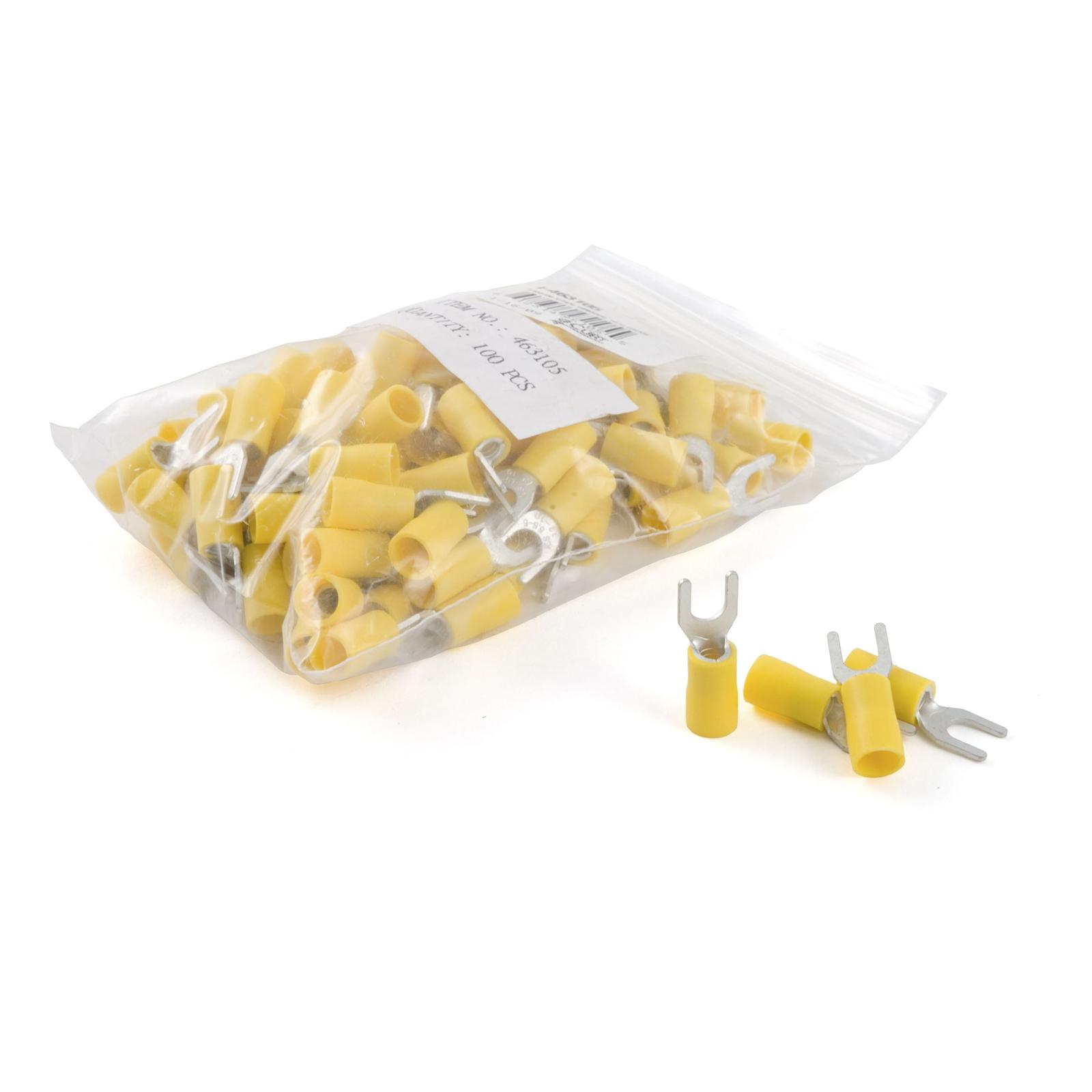CURT Spade Terminals 59631 Wiring Connectors, Terminals, #10 Stud Style, 10 To 12-gauge, Yellow, Set of 100