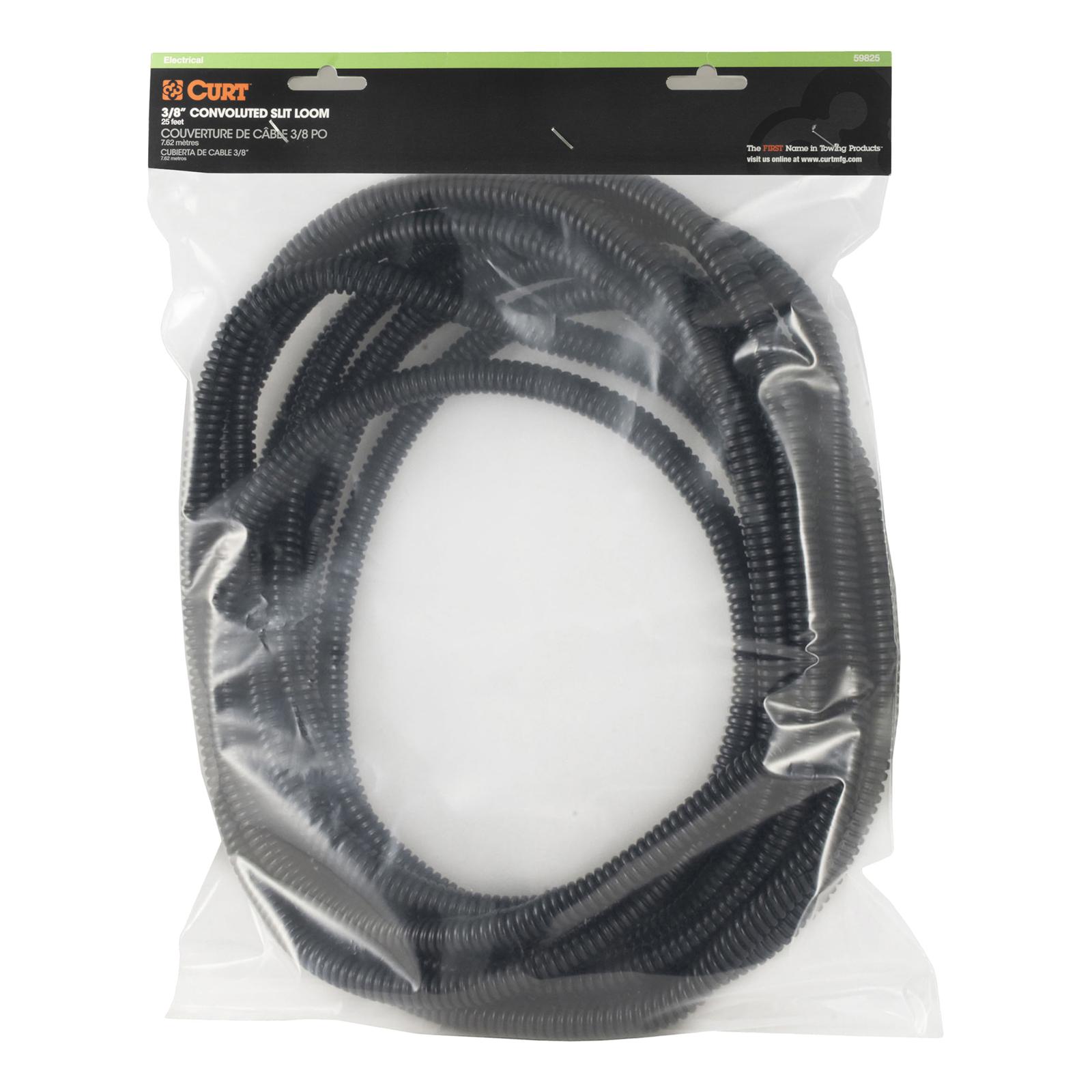 CURT Convoluted Slit Looms 59825 Tubing, 3/8 in. Diameter, Plastic, Black, Each