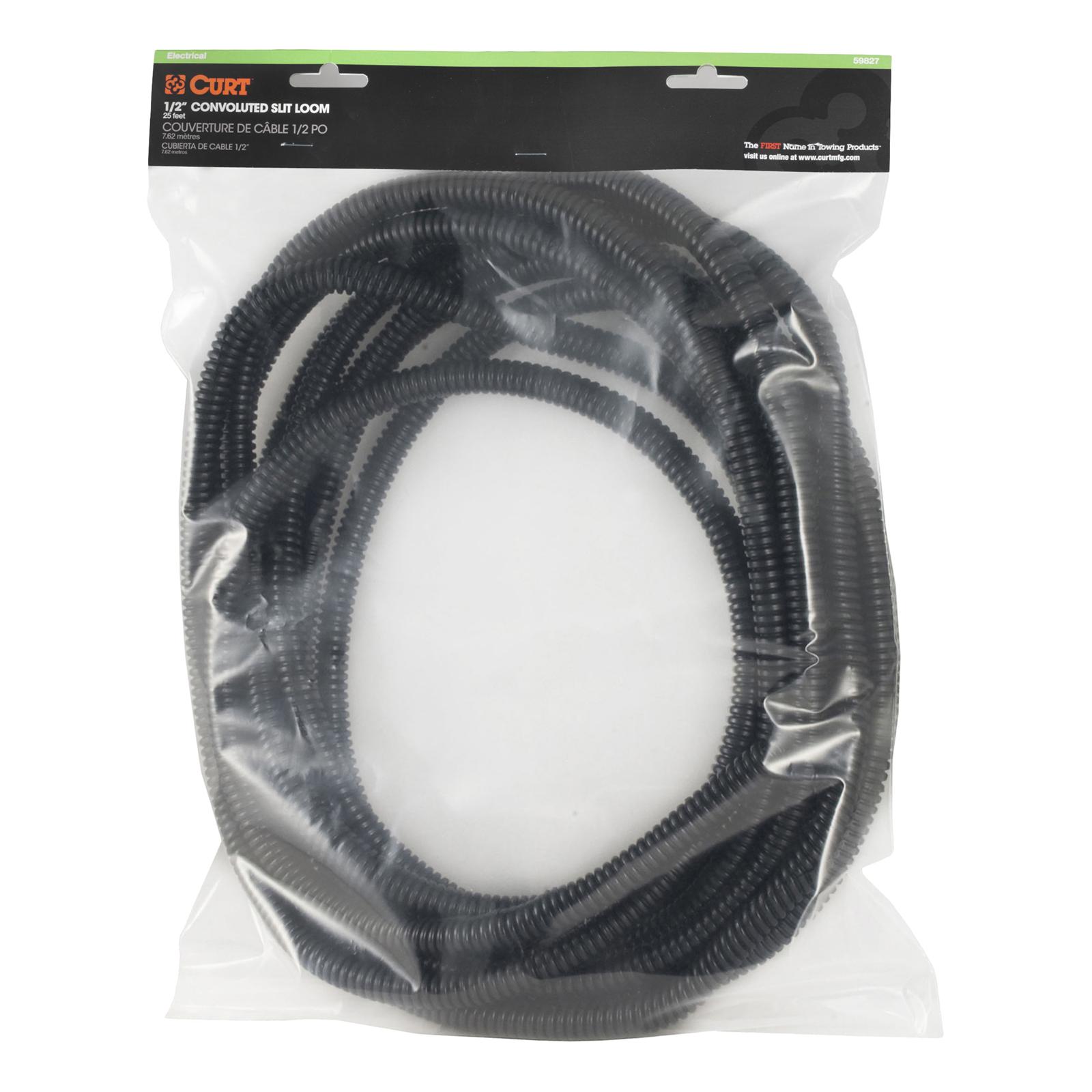 CURT Convoluted Slit Looms 59827 Tubing, 1/2 in. Diameter, Plastic, Black, Each