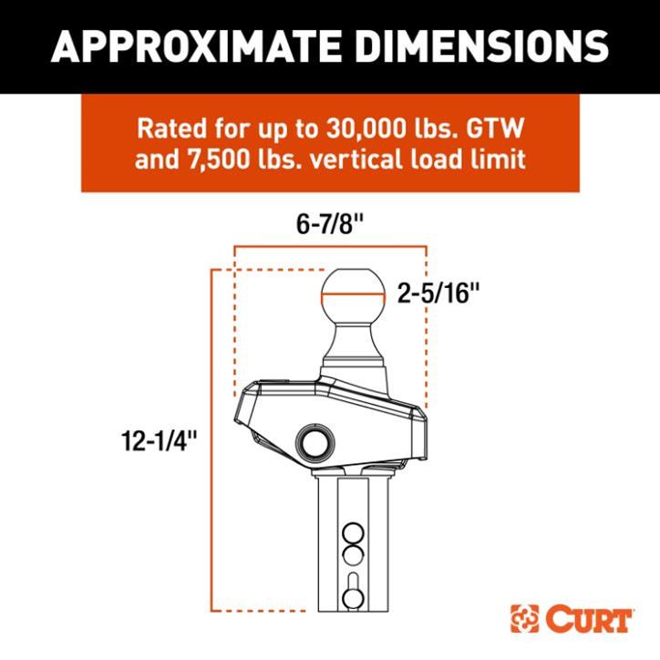 CURT Rockerball Cushioned Hitch Trailer Balls 60654 Ball, Gooseneck Rockerball, Steel, Chome Ball, 2 5/16 in. Ball, 30,000 lbs., Each thumbnail 3
