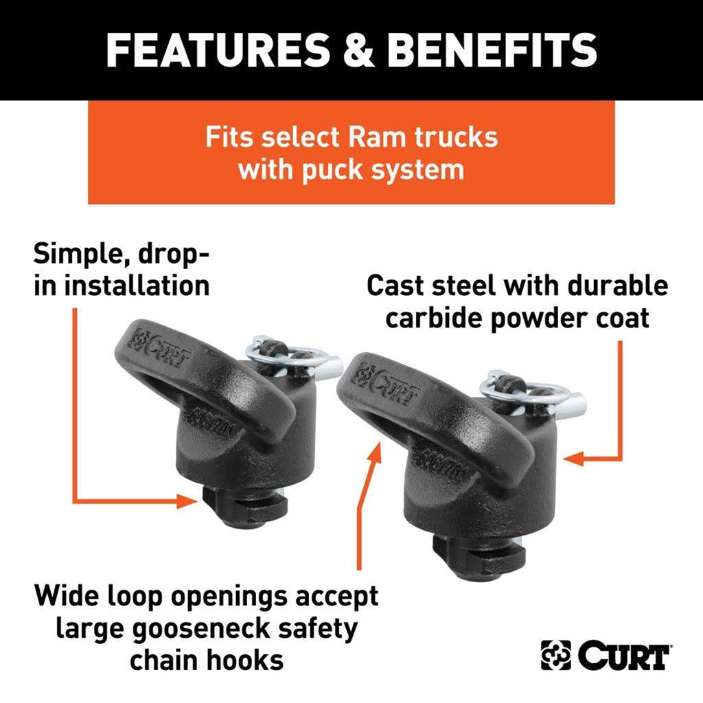 Curt Manufacturing - Trailer Safety Chain Hooks for 2013-2025 2500, 3500 60698 Hitch Hook thumbnail 3