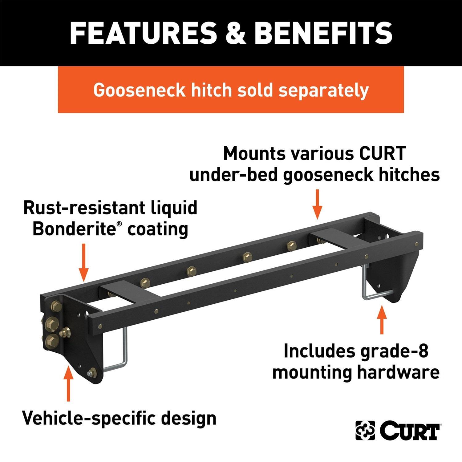 Curt Manufacturing Gooseneck Hitch Mounting Kits 60701 Kits, Double Lock EZr Install Brackets, Select Silverado, Sierra 2500, 3500 HD