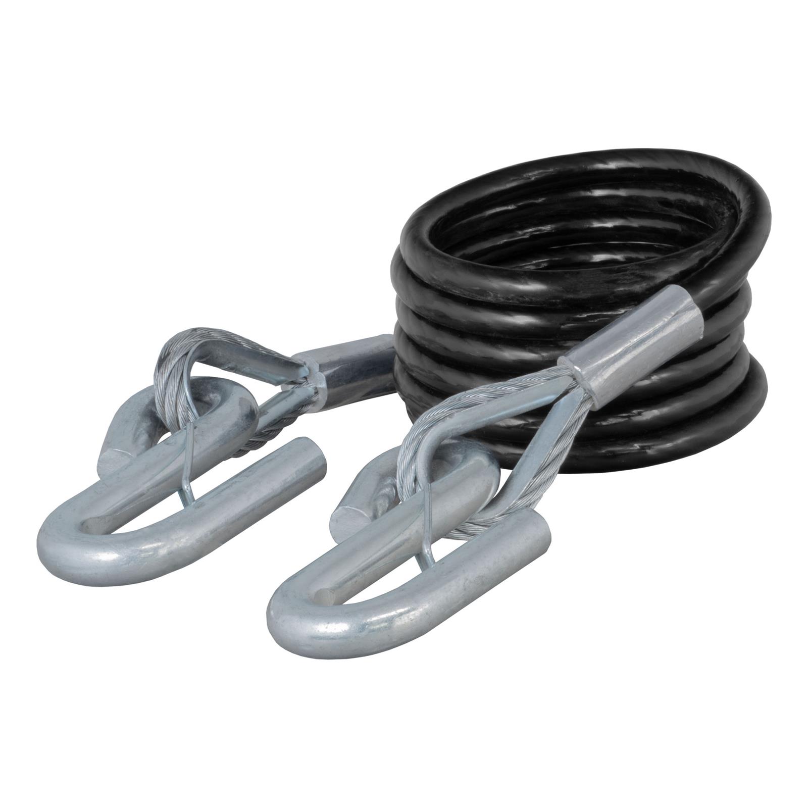 CURT Safety Cables 70008 Cable Assembly, Eyelet Ends, 3/8 in. Diameter Steel Cable, Black Vinyl Coating, 7,500 lbs. Break Force, 84 in. Length, Each