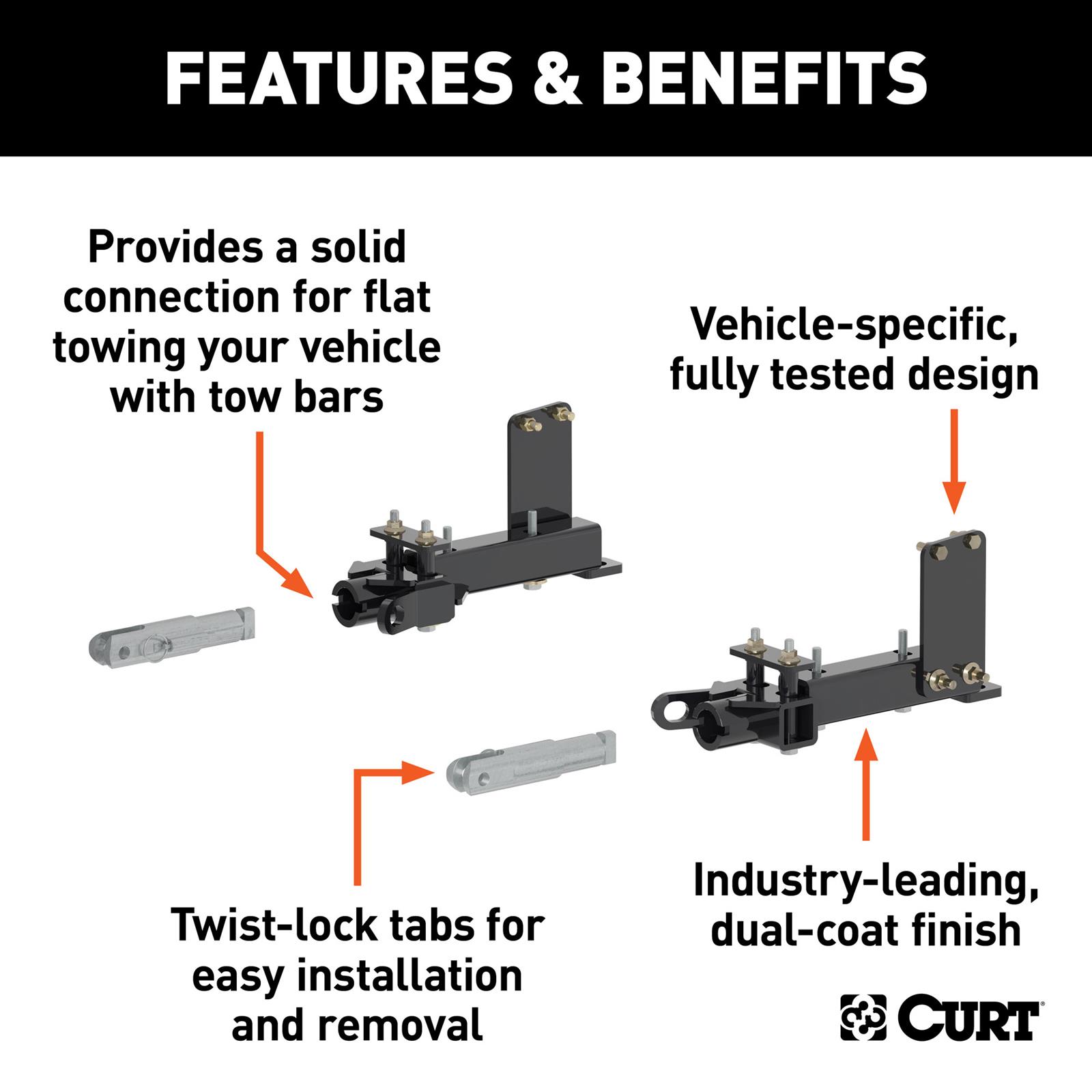 CURT Custom Tow Bar Base Plates for 2011-2013 DURANGO, 2011-2021 GRAND CHEROKEE, 2022 CHEROKEE WK - 70101 Adapter Bracket, Plate, Steel, Black Powdercoated, Dodge, Jeep, Kit thumbnail 3