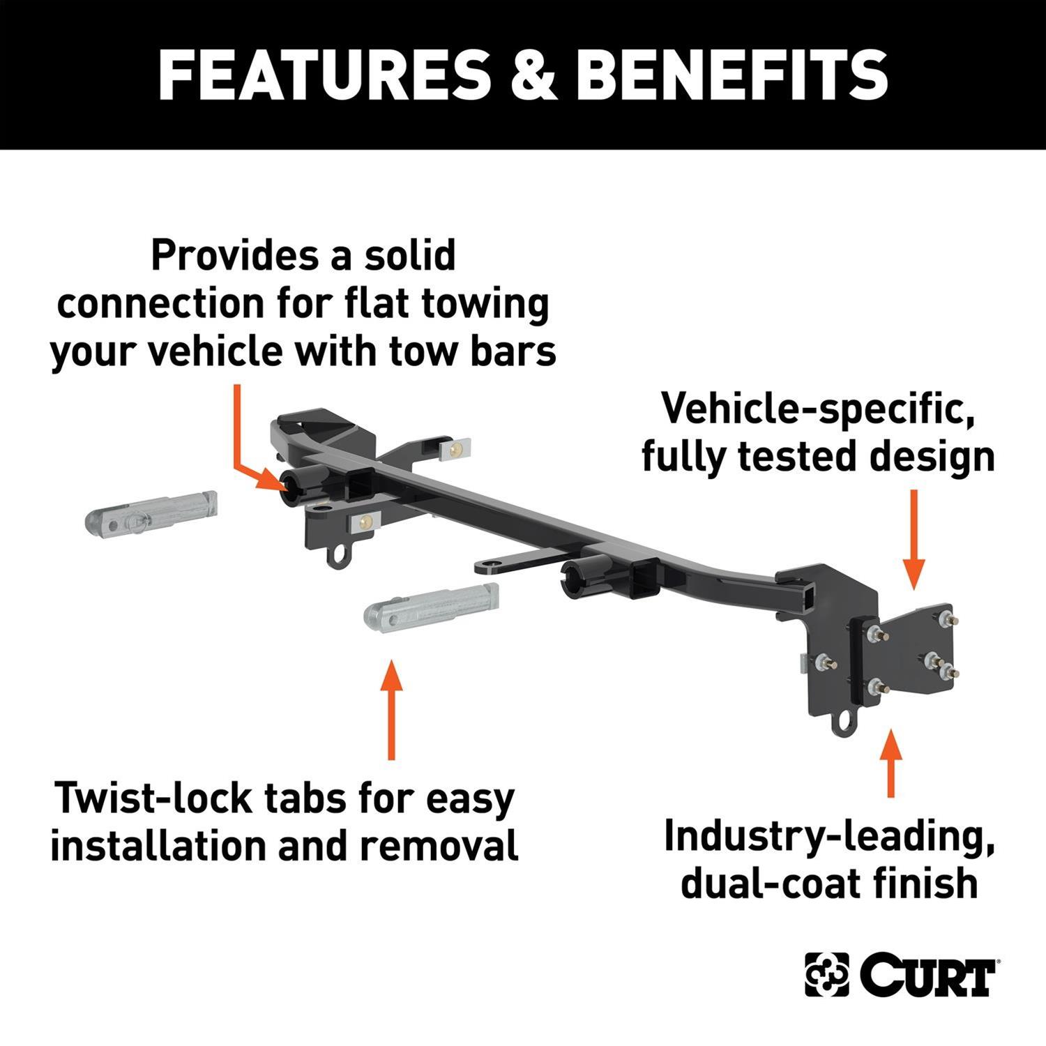 CURT Custom Tow Bar Base Plates for 2014-2019 FIESTA - 70119 Adapter Bracket, Plate, Steel, Black Powdercoated, Ford, Kit thumbnail 5