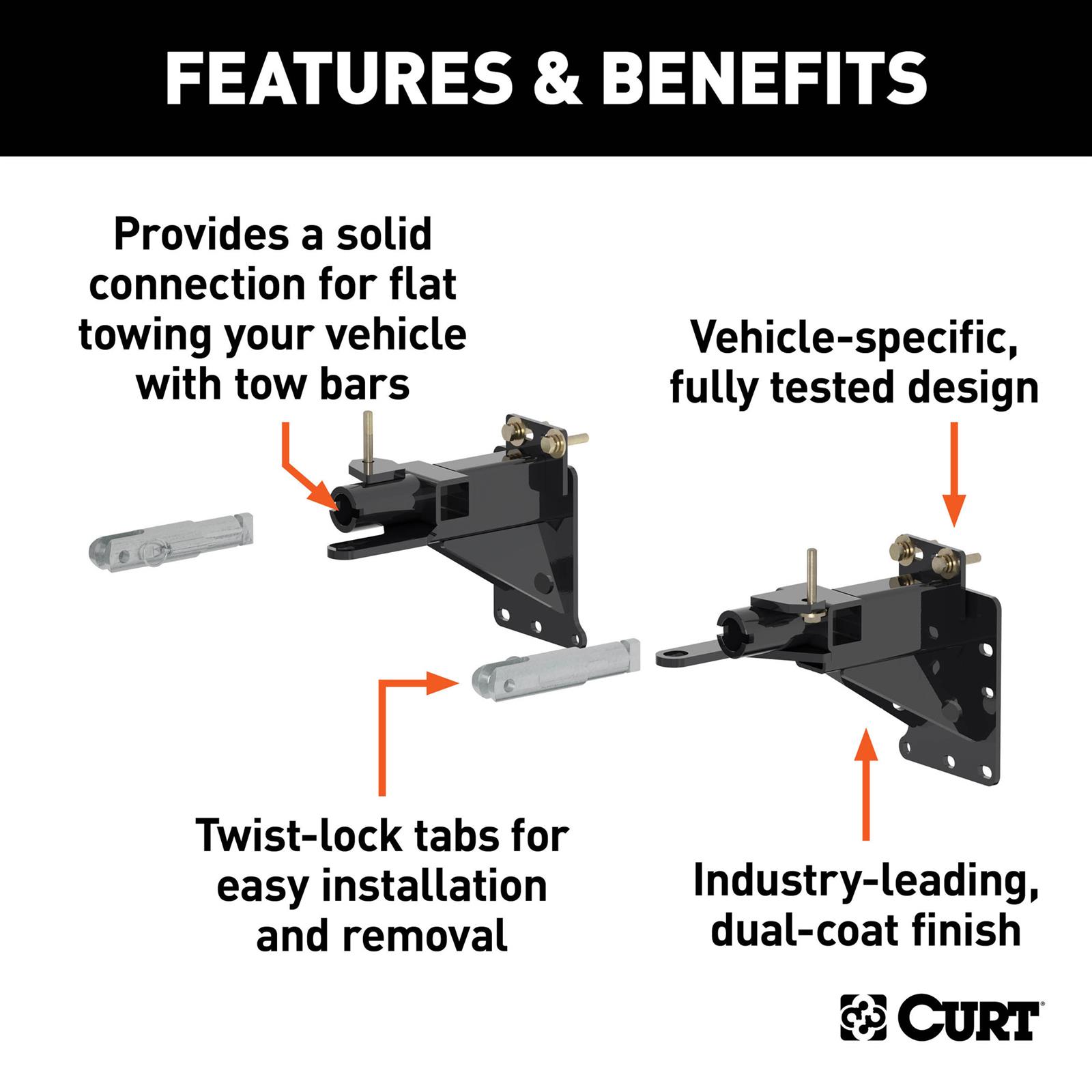 CURT Custom Tow Bar Base Plates for 2014-2018 CHEROKEE - 70134 Adapter Bracket, Plate, Steel, Black Powdercoated, Jeep, Kit thumbnail 3