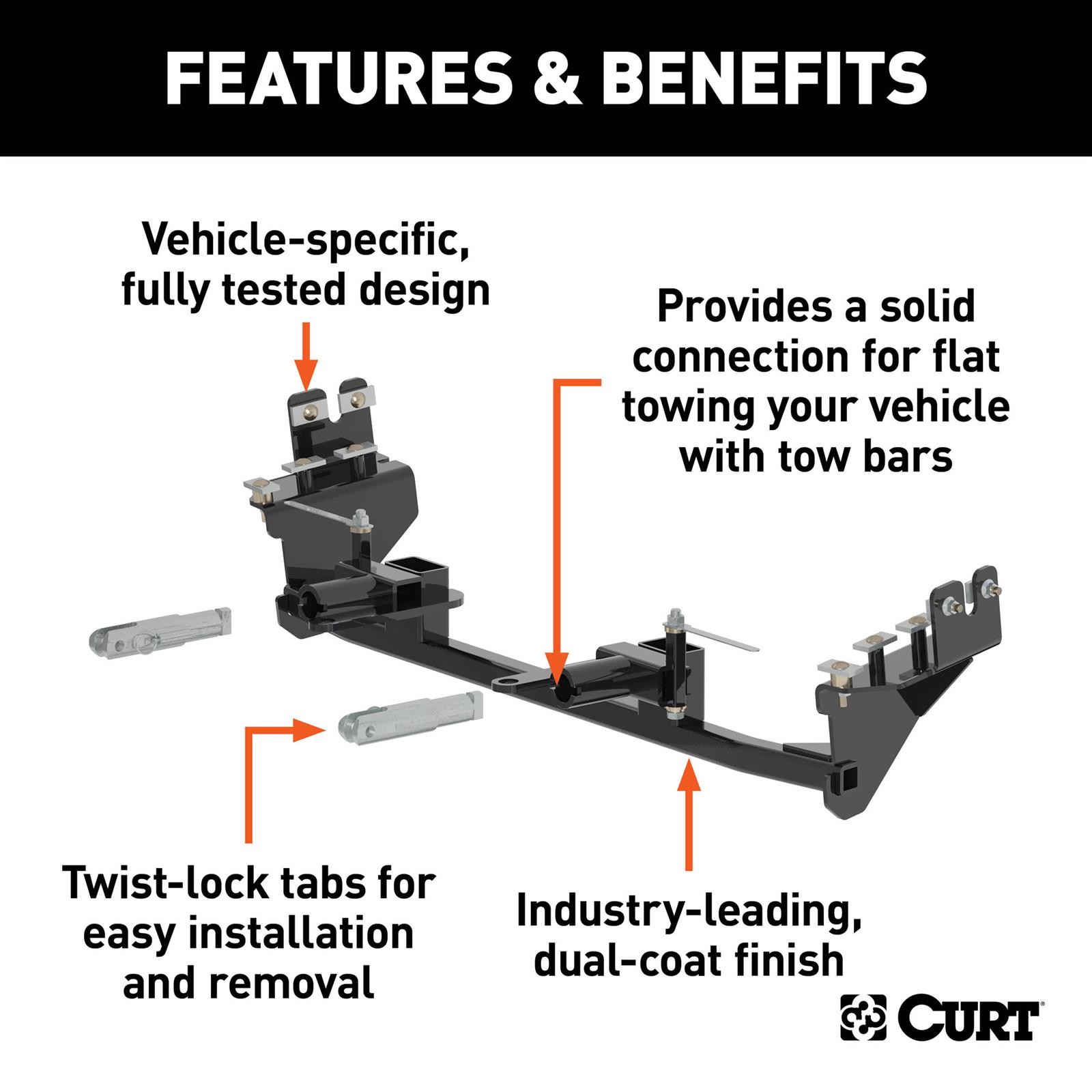 CURT Custom Tow Bar Base Plates for 2013-2019 FLEX, MKT, 2013-2015 MKS - 70135 Adapter Bracket, Plate, Steel, Black Powdercoated, Ford, Lincoln, Kit thumbnail 3
